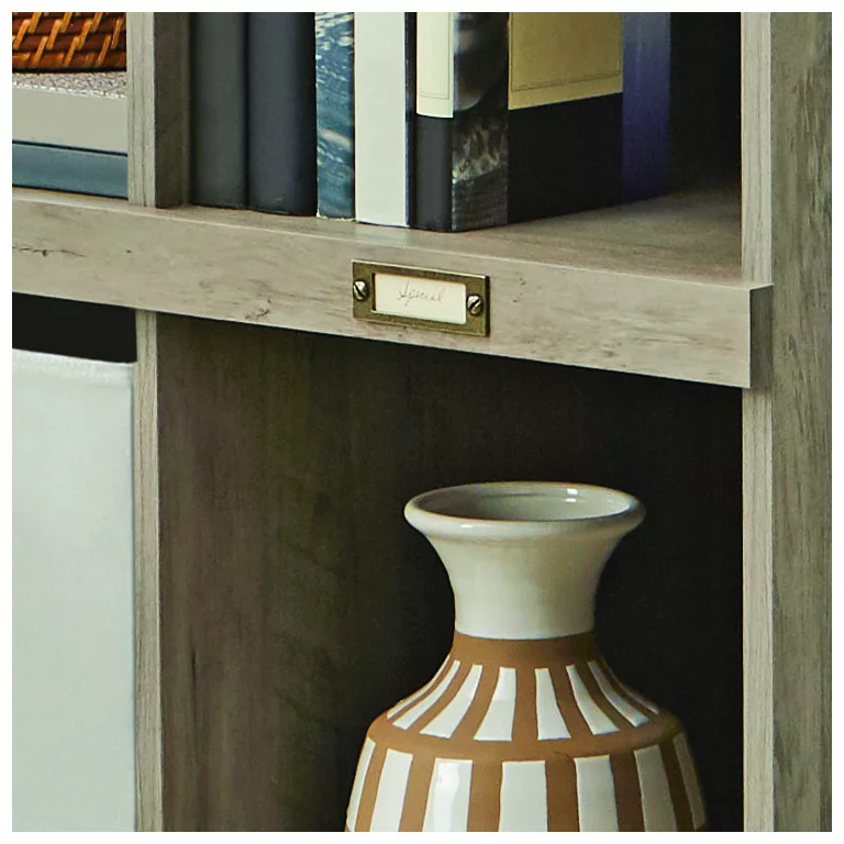 Better Homes & Gardens Modern Farmhouse 5-Cube Organizer Bookcase with Name Plates. Rustic Gray Finish