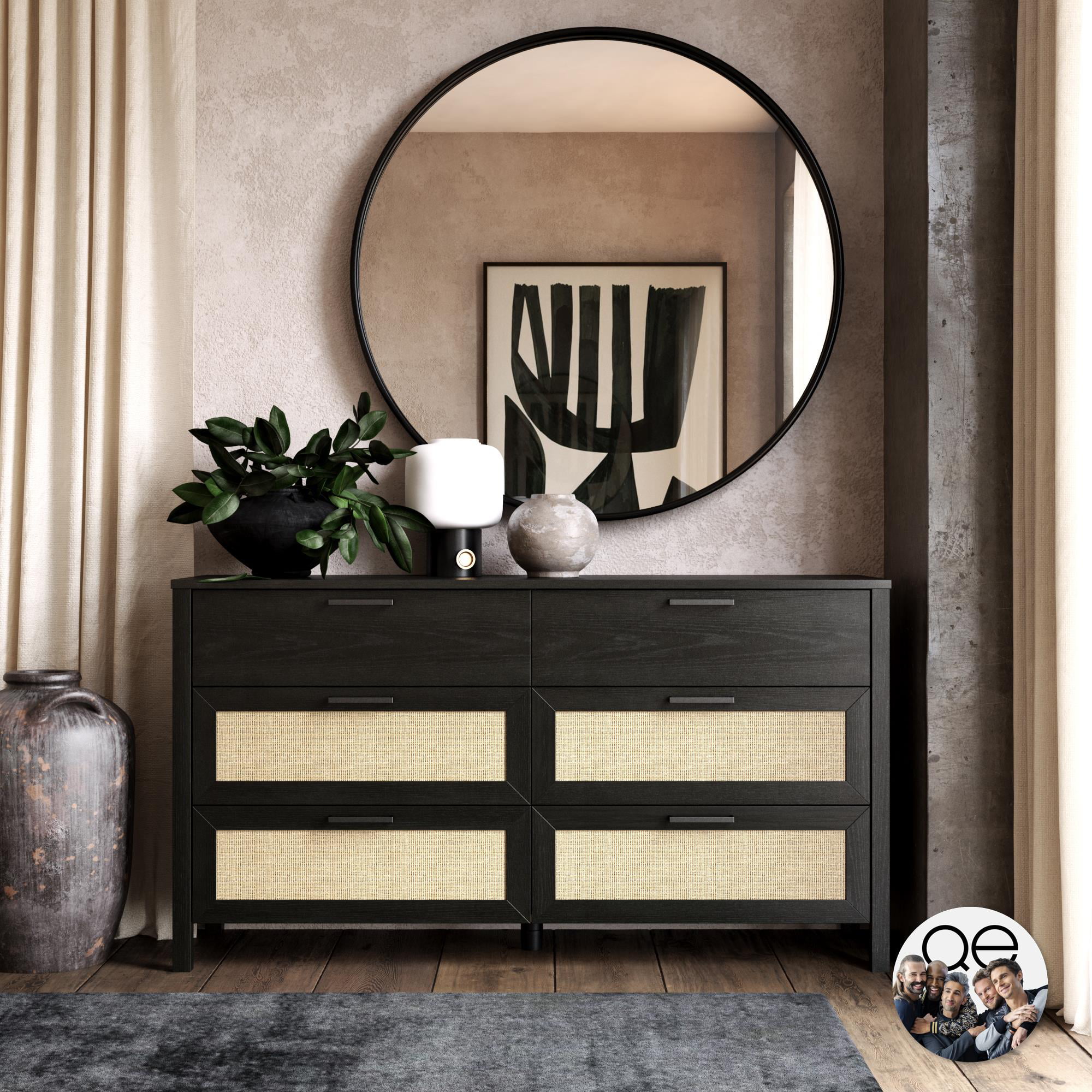 Queer Eye Wimberly 6 Drawer Dresser. Black Oak with Faux Rattan
