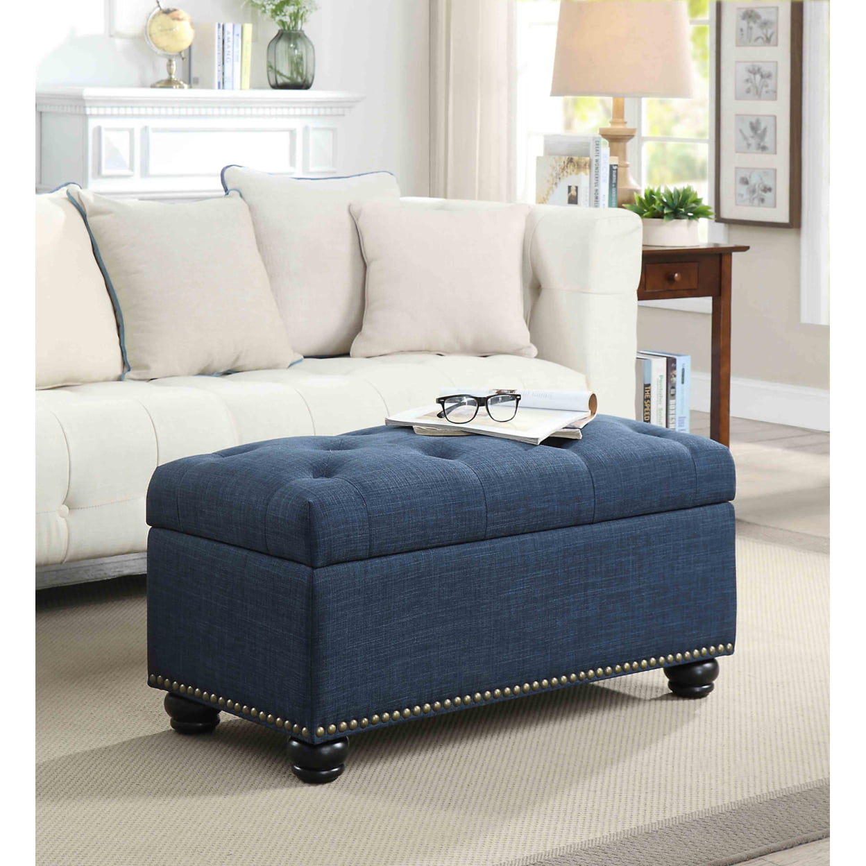 Designs4Comfort 7th Avenue Storage Ottoman. Blue Fabric