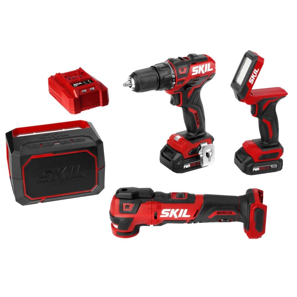 SKIL PWR CORE 12 4-Tool 12-volt Brushless Power Tool Combo Kit Case (2 Li-ion Batteries Included and Charger Included)