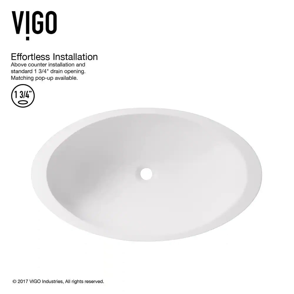 VIGO VG04011 Matte Stone Wisteria Composite Oval Vessel Bathroom Sink. White