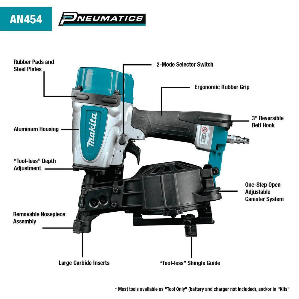 Makita AN454 15 Degree 1-3/4 in. Pneumatic Coil Roofing Nailer