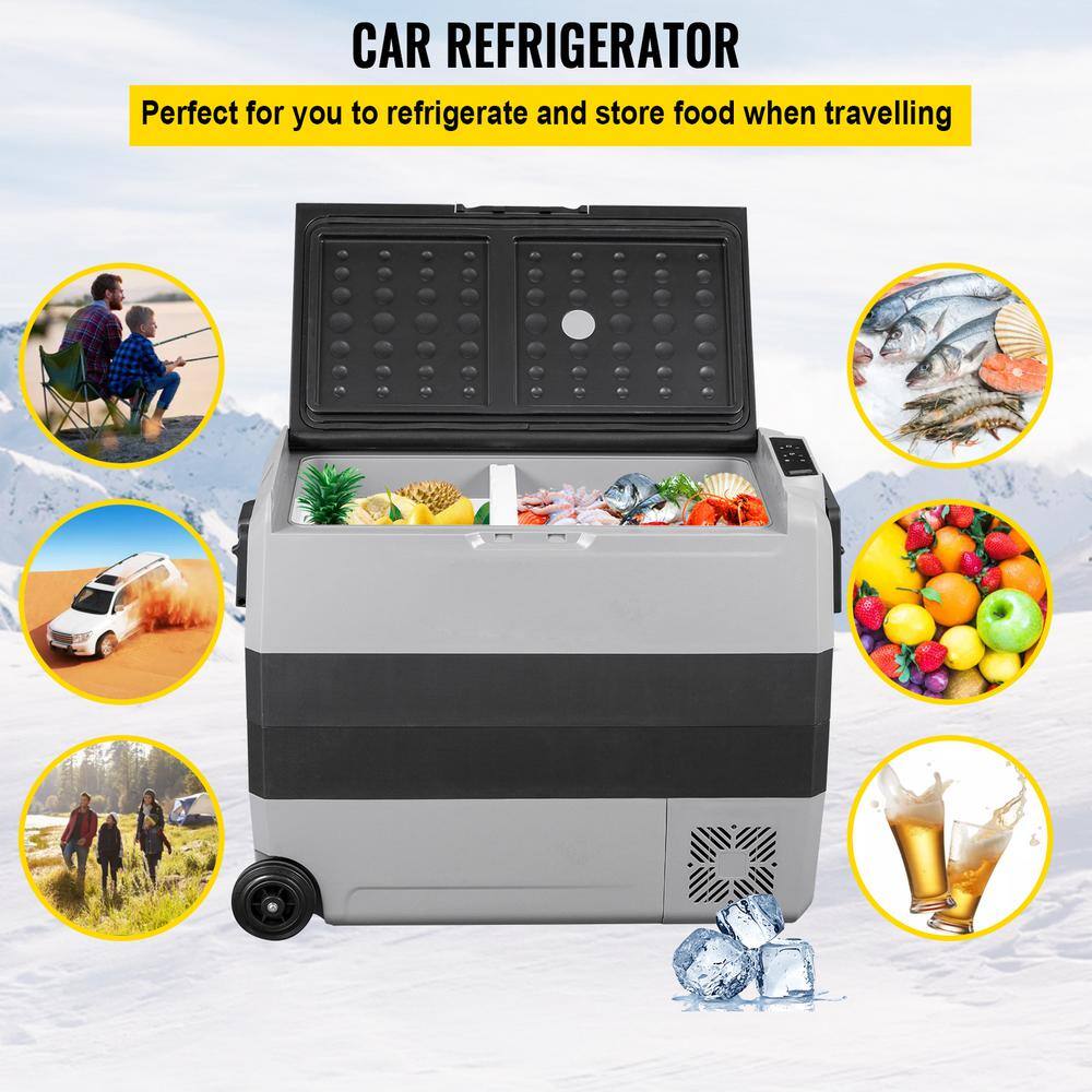 VEVOR FTBZPE60L110V2ZNTV1 2.12 cu. ft. Dual Zone Car Fridge App Control Portable Freezer with Wheels for Vehicle Outdoor Refrigerator in Black