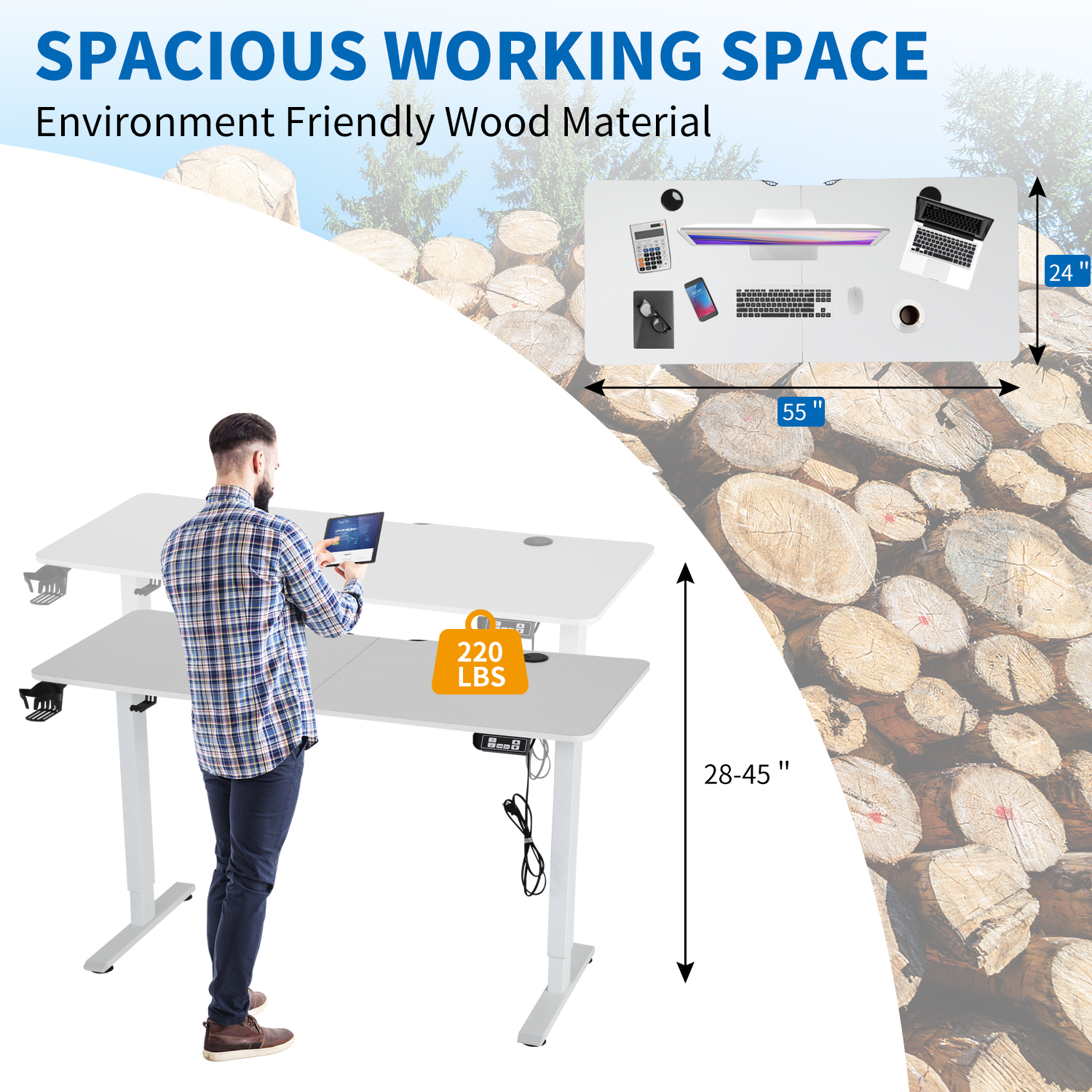 NiamVelo 55in Electric Standing Desk Height Adjustable Gaming Desk Office Desk with Control Panel.White