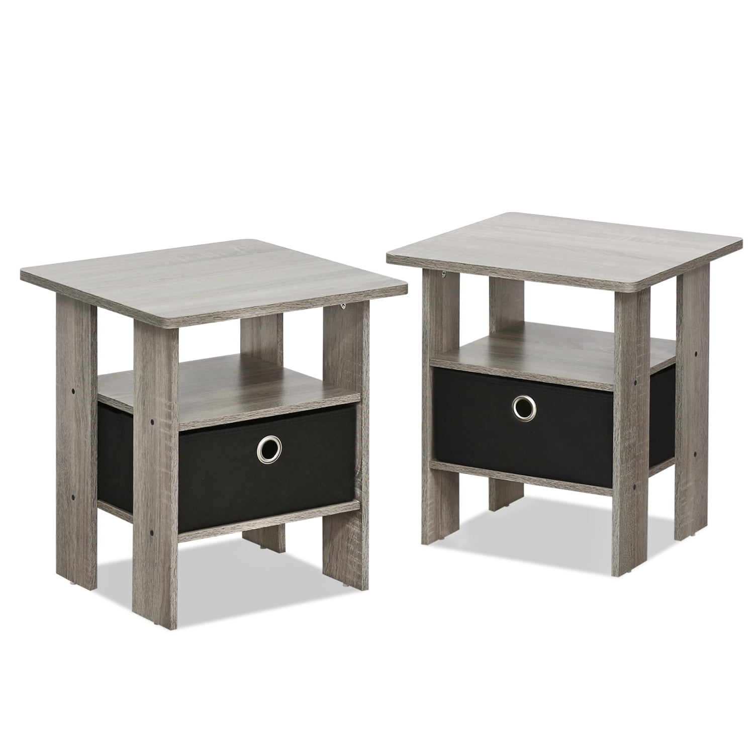 Furinno 2 Petite End Table Bedroom Night Stand - Set of Two. Gray/Black
