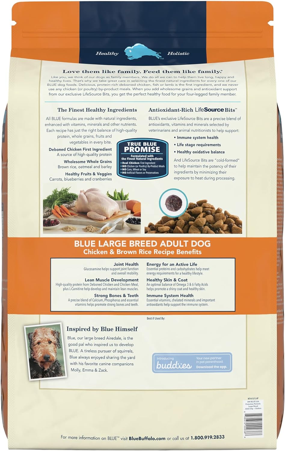 Blue Buffalo Blue Life Protection Formula Natural Adult Large Breed Chicken and Brown Rice Dry Dog Food. 30 lbs.