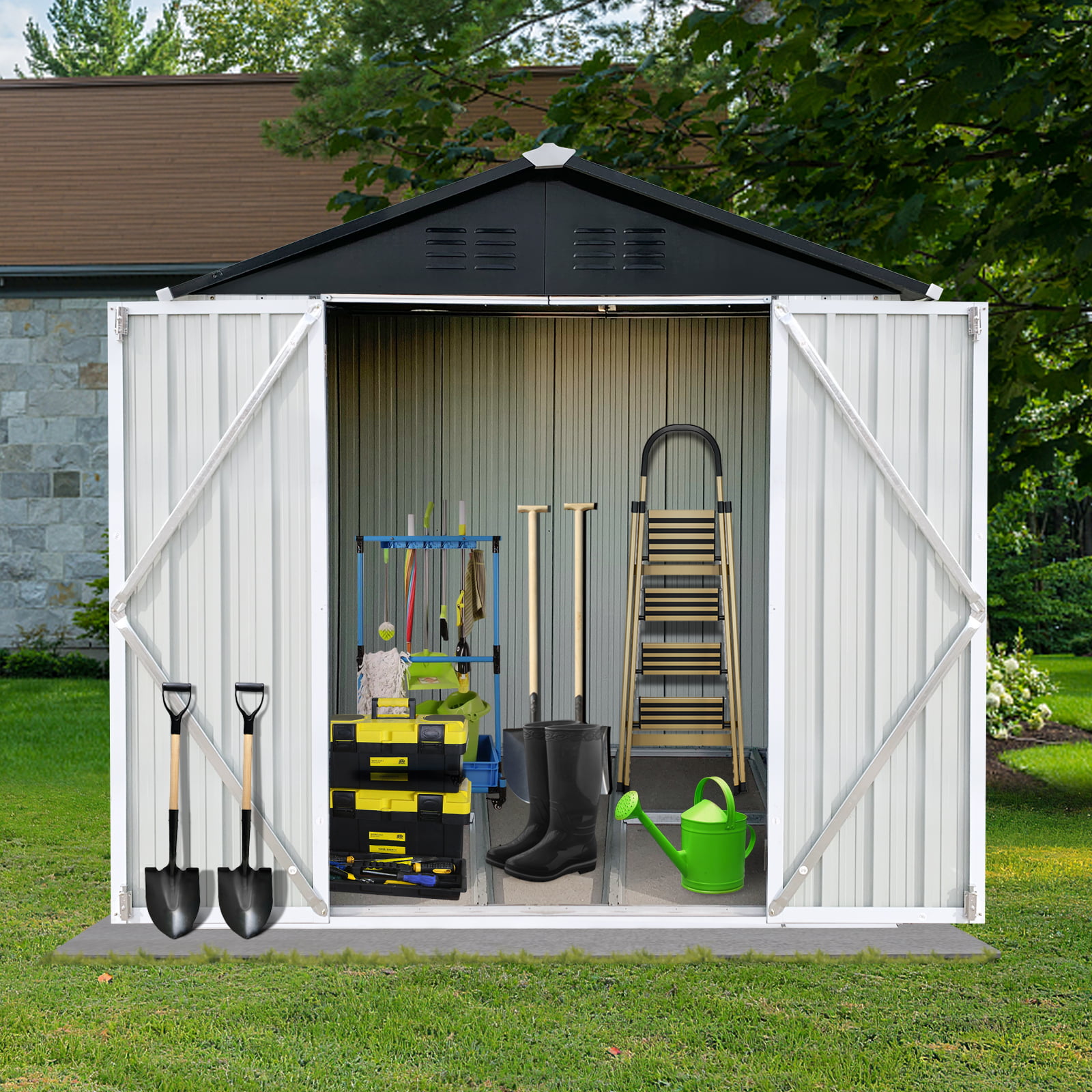 6′ x 4′ Outdoor Metal Storage Shed. Galvanized Steel Garden Shed with Lockable Doors. Outdoor Storage Shed