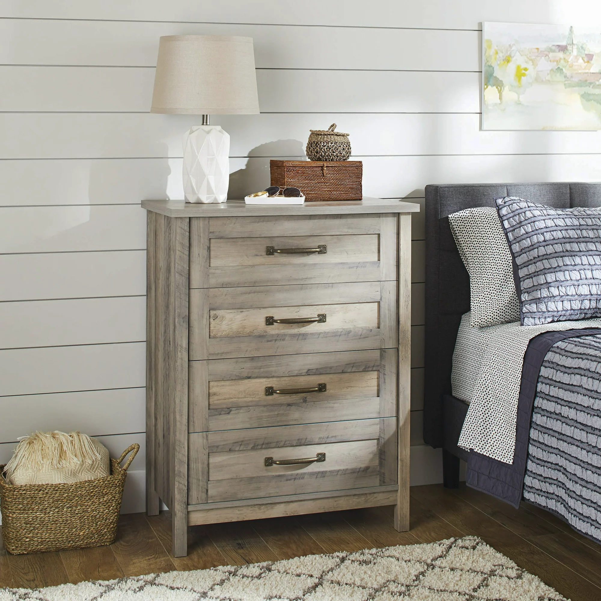 Better Homes & Gardens Modern Farmhouse 4-Drawer Chest. Rustic Gray Finish