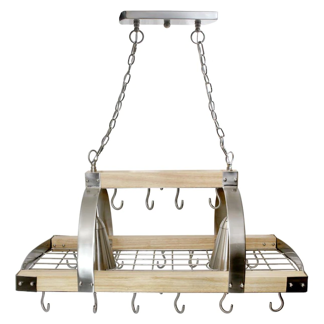 Elegant Designs  Home Collection 19.75-in x 36.25-in Wood/Brushed Nickel Lighted 16-Hook Pot Rack