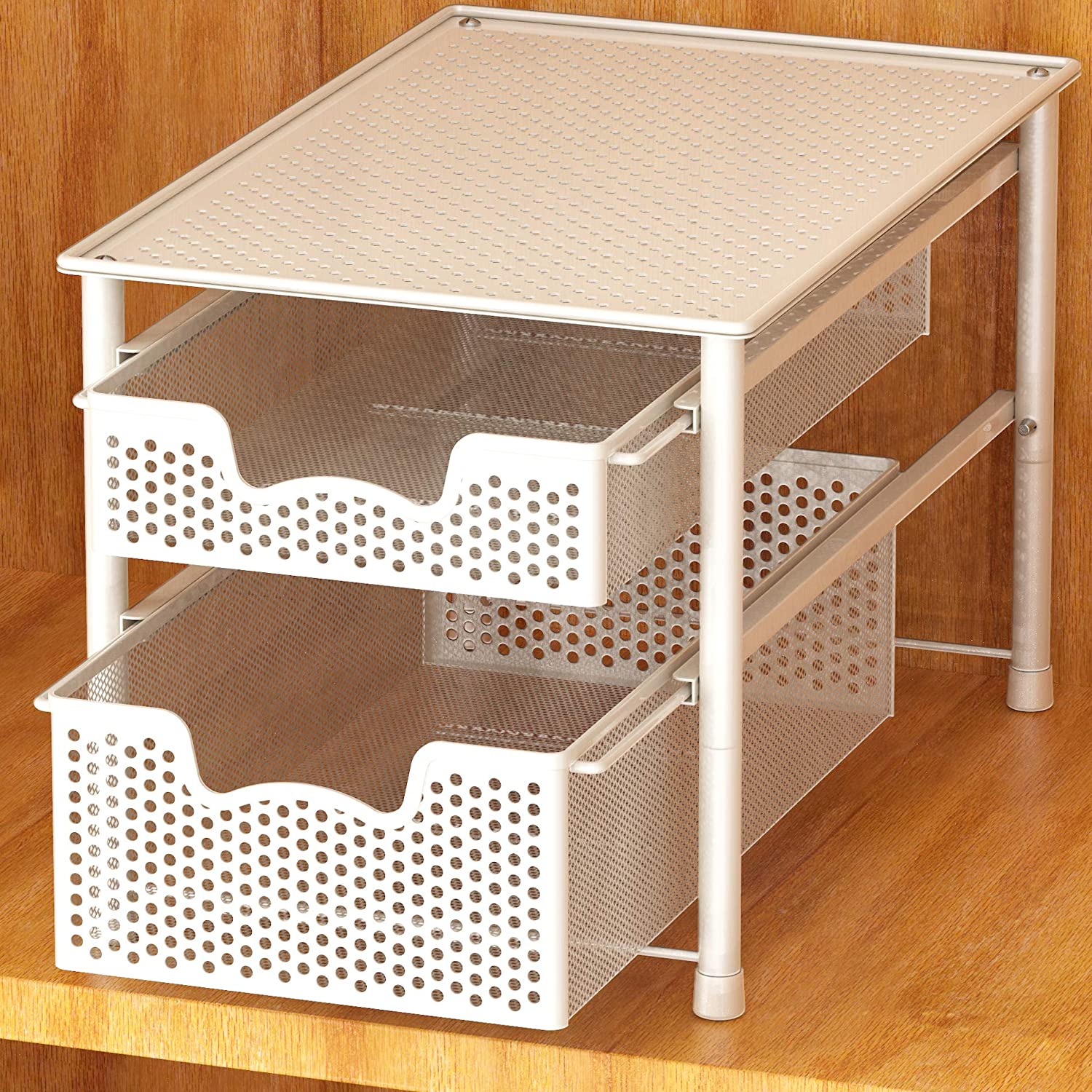 Simple Houseware Stackable 2 Tier Sliding Basket Organizer Drawer. White