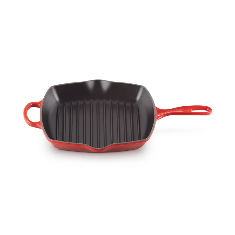 Le Creuset LS2021-2667 Enameled Cast Iron Signature Square Skillet Grill. 10.25″. Cerise