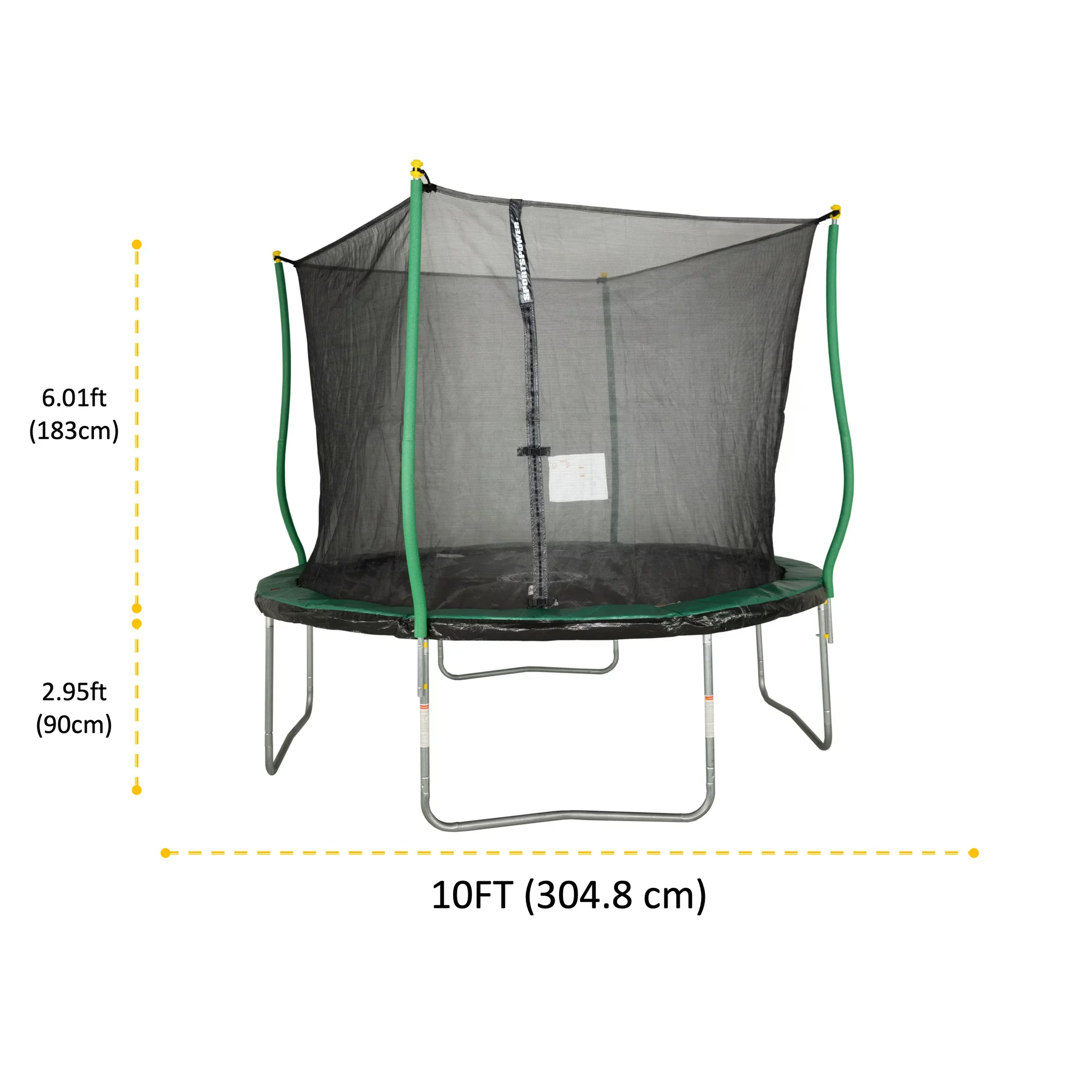 Bounce Pro 10′ Trampoline. Flash Light Zone. Classic Safety Enclosure. Green/Black
