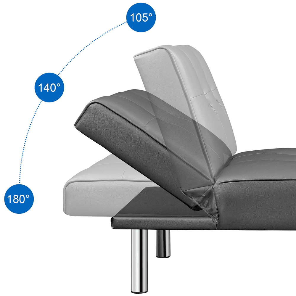 Easyfashion Faux Leather Chaise Lounge Convertible Chaise Futon.Gray