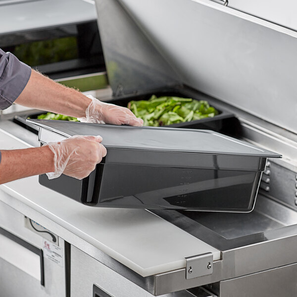 Vigor Full Size 6″ Deep Black Food Pan with Secure Sealing Cover - 3/Pack