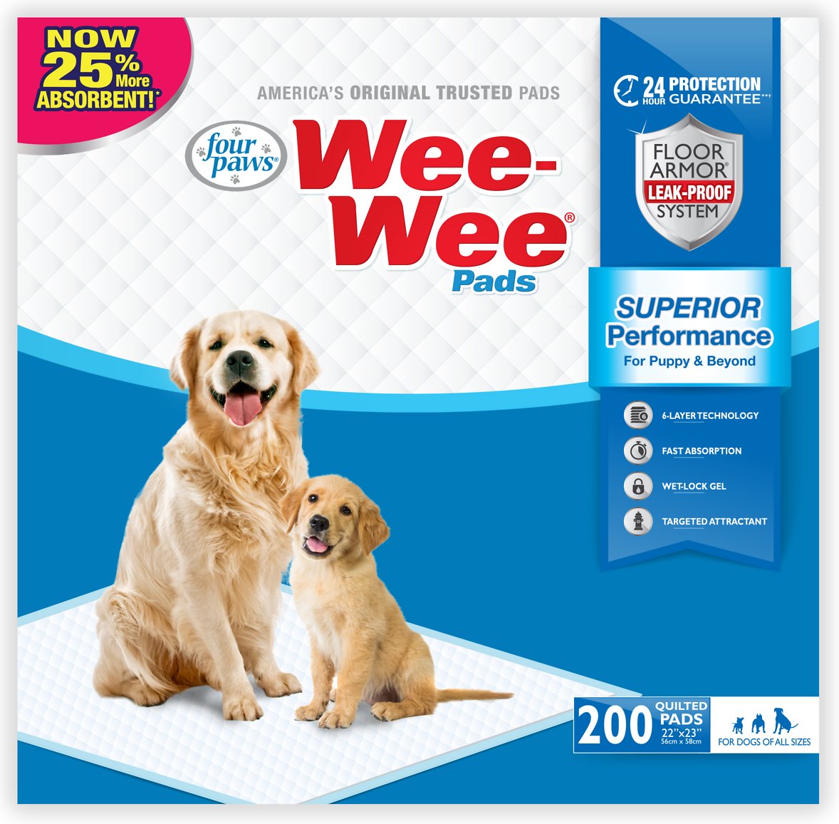 Wee-Wee Absorbent Dog Pee Pads. 22 x 23-in. Unscented. 20 Count