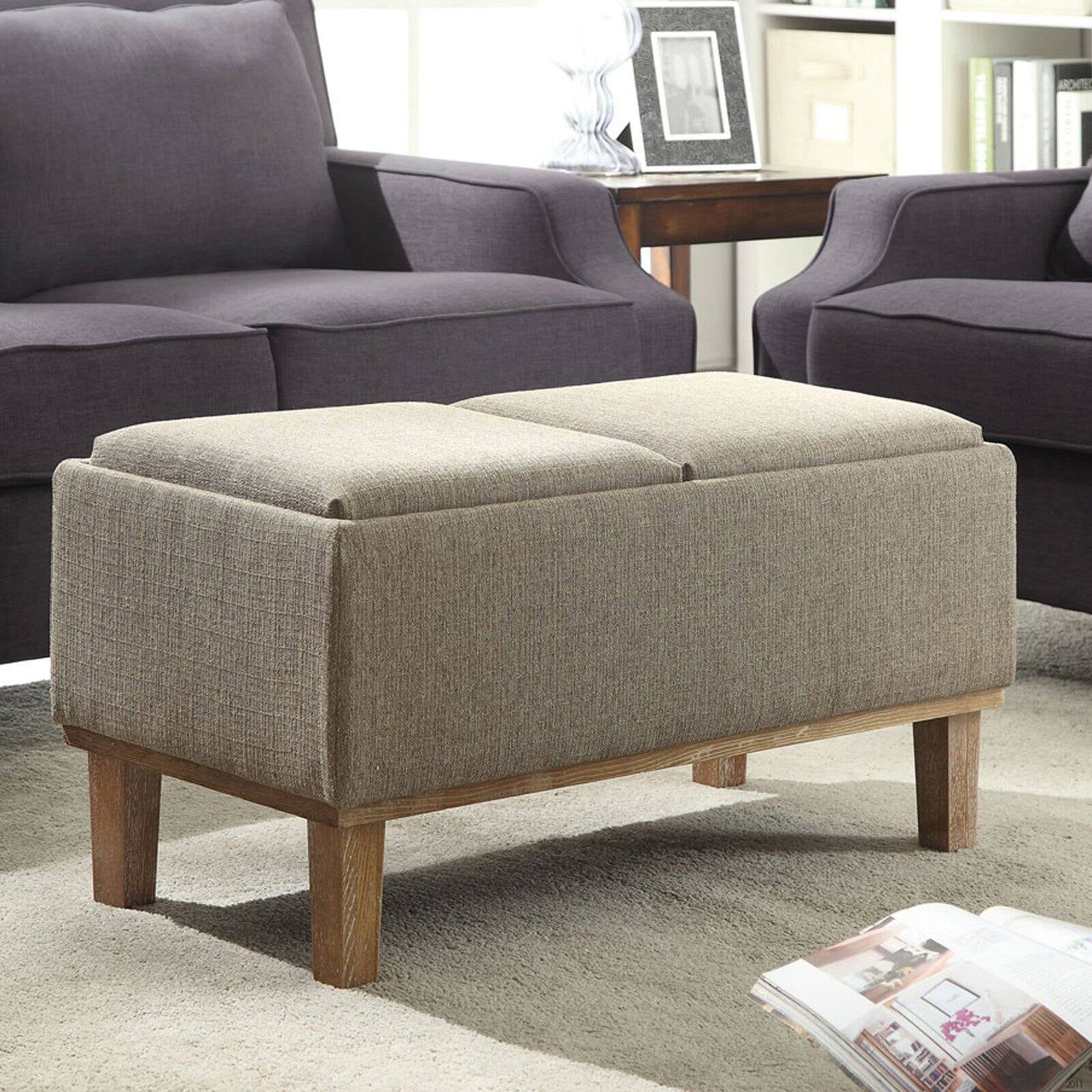 Convenience Concepts Brentwood Storage Ottoman. Sandstone Fabric/Brown