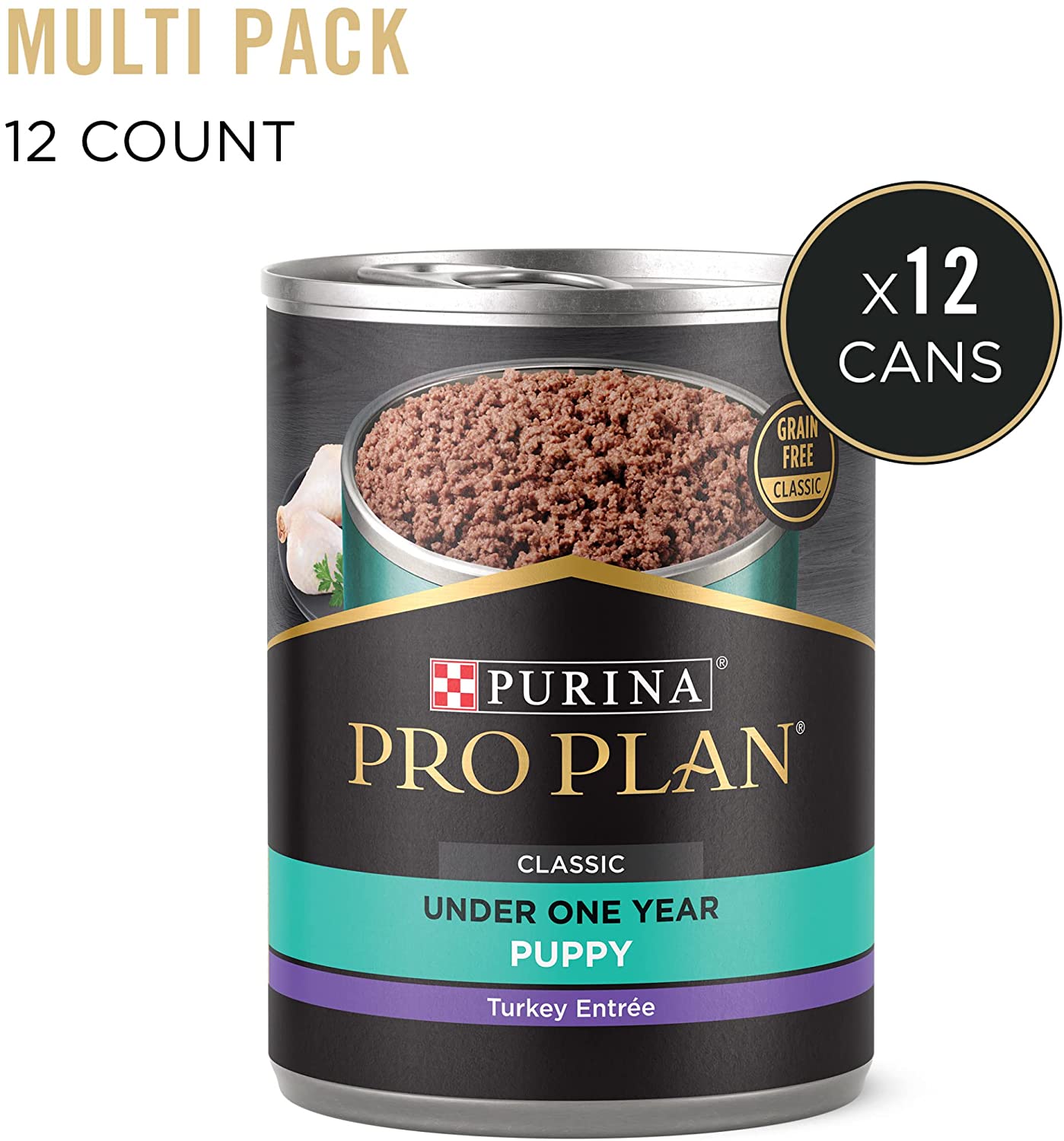 Purina Pro Plan High Protein Puppy Food Wet. Classic Turkey Entree 13 oz. Cans case of 12