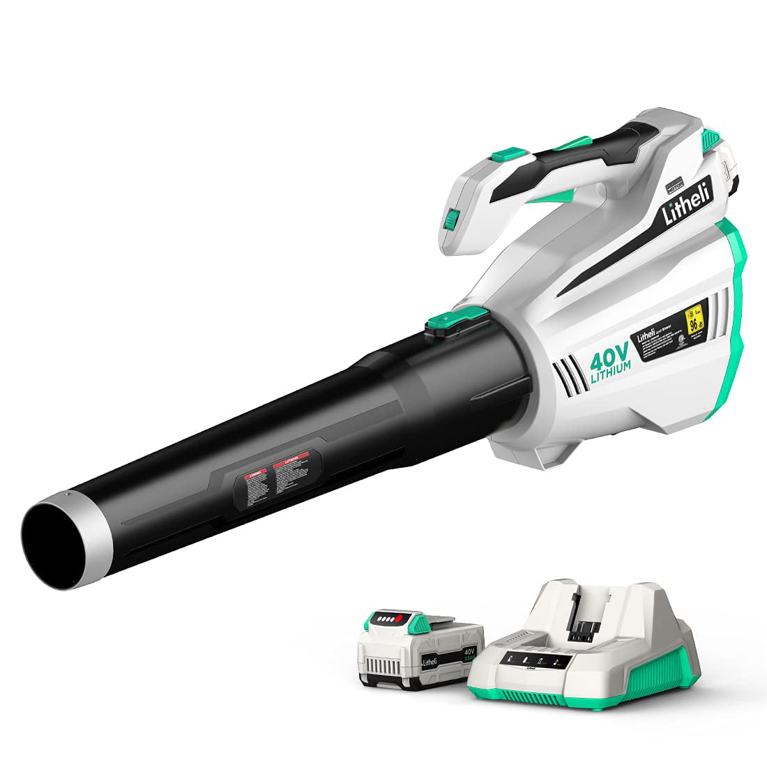 Litheli 40V Cordless Leaf Blower 480CFM .Single-Tube with Brushless Motor For Blowing Leaf. + 2.5Ah Battery & Charger