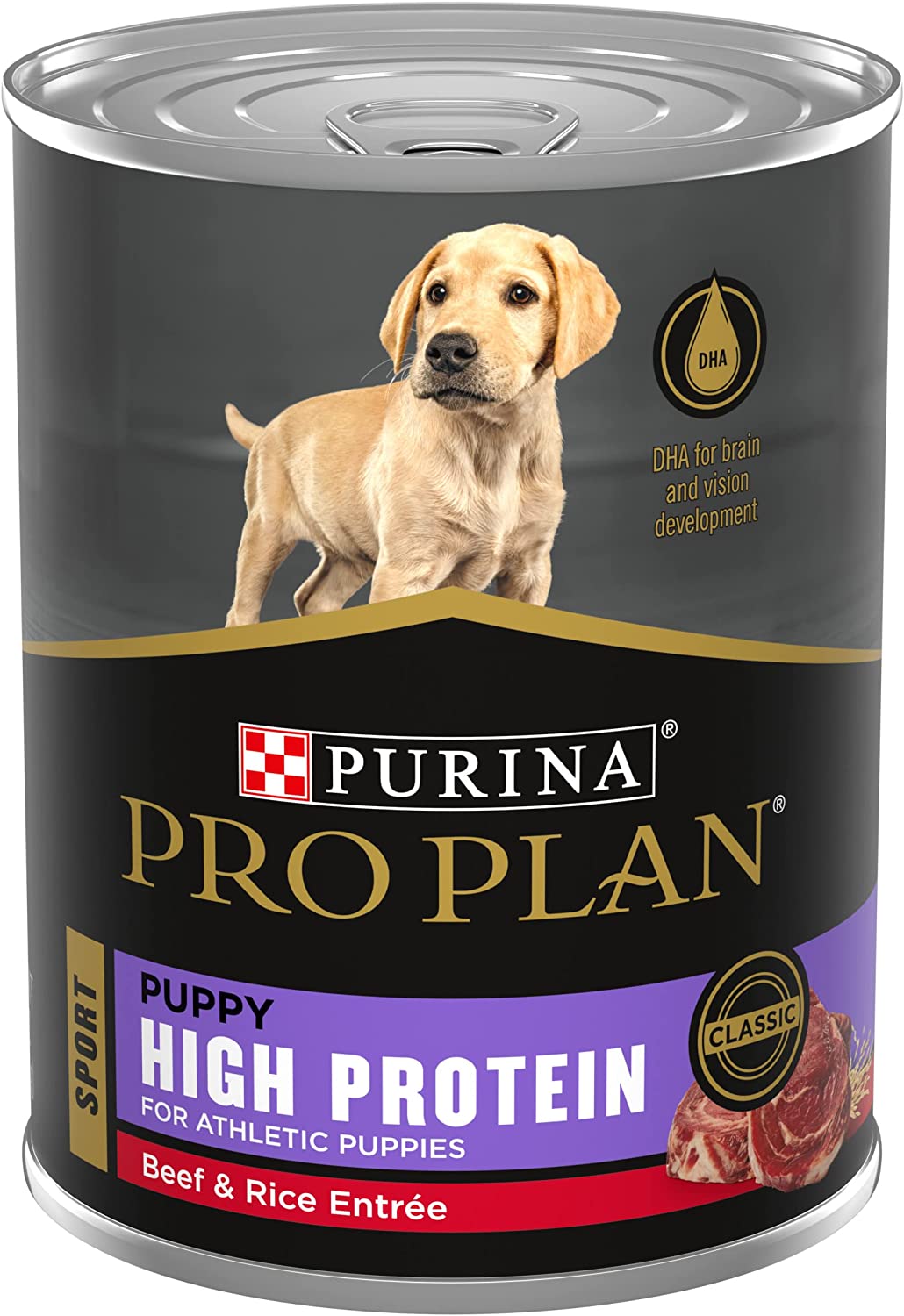 Purina Pro Plan Sport Development Puppy High Protein Beef & Rice Wet Dog Food. 13-oz can. case of 12