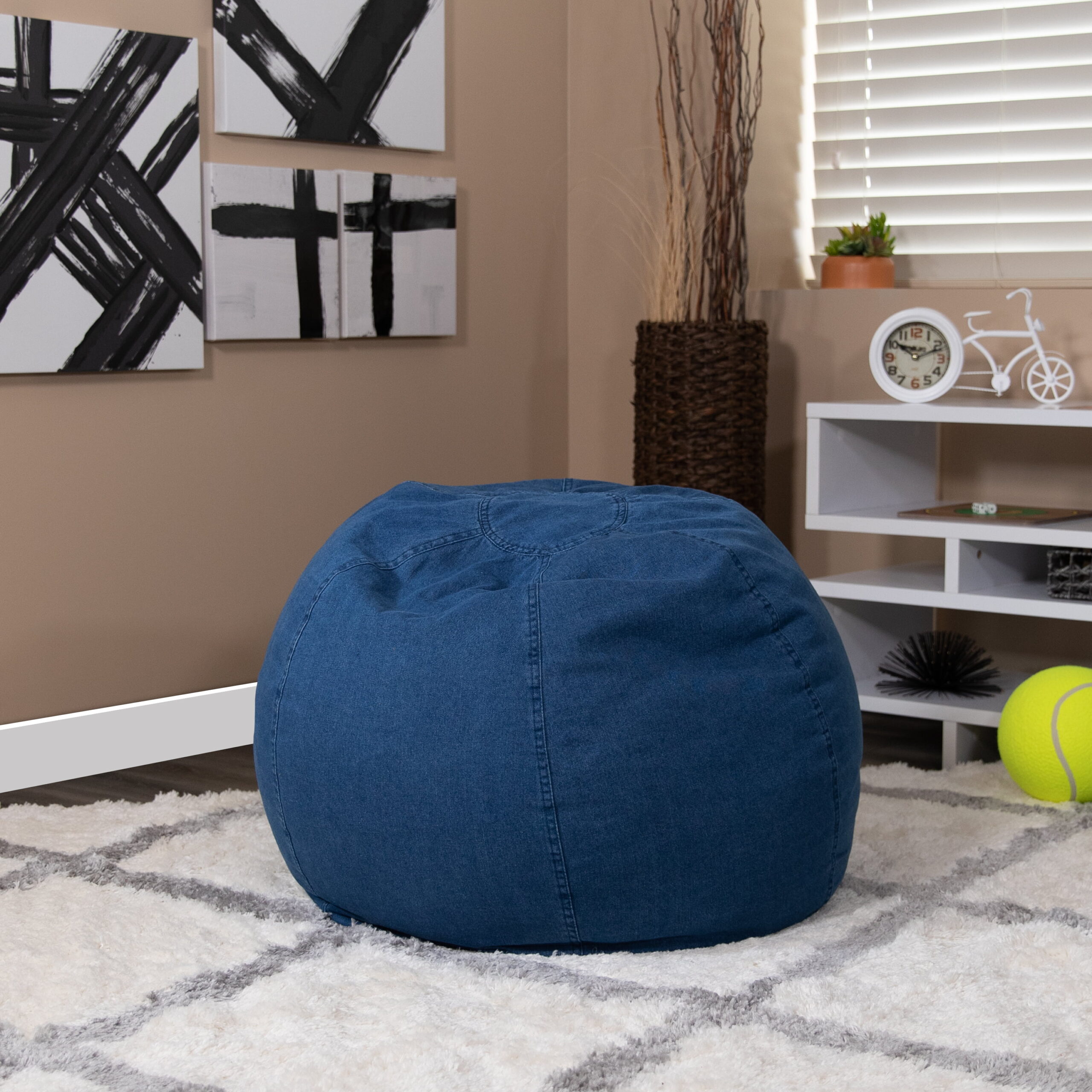 Flash Furniture Small Denim Refillable Bean Bag Chair for Kids and Teens