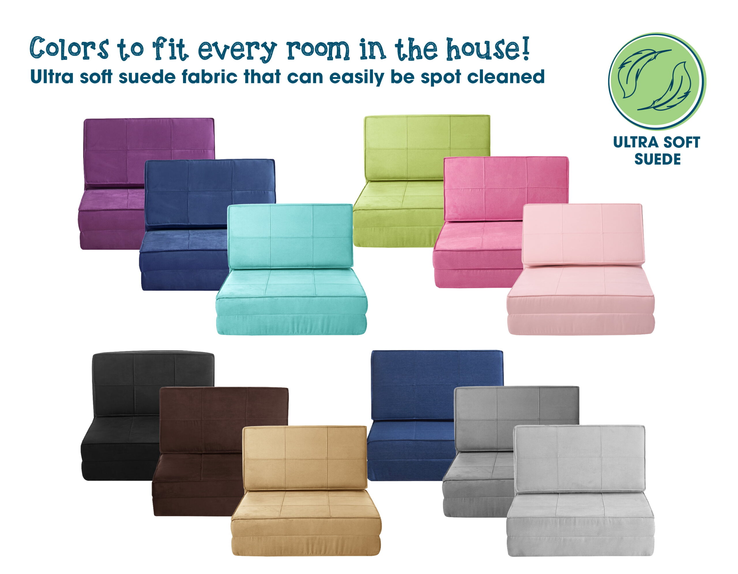 Your Zone Ultra Soft Suede 3 Position Convertible Lounge Flip Chair. Silver