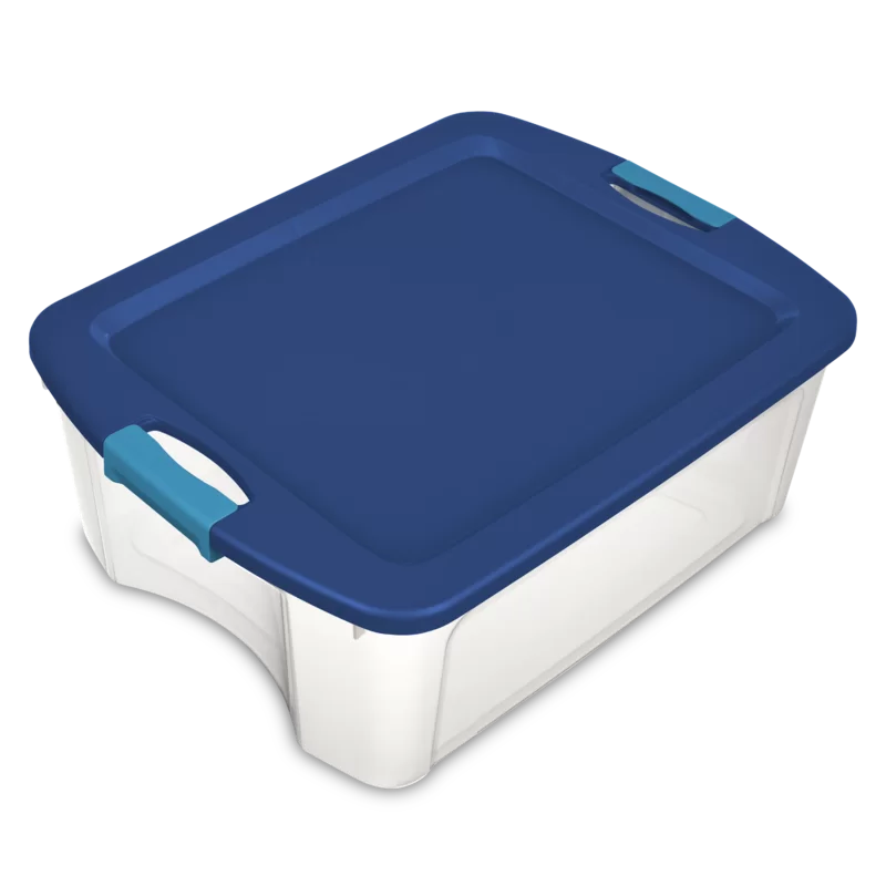 Sterilite 14449606 12 Gallon/45 Liter Latch and Carry. True Blue Lid & Clear Base with Blue Aquarium Latches. 6-Pack