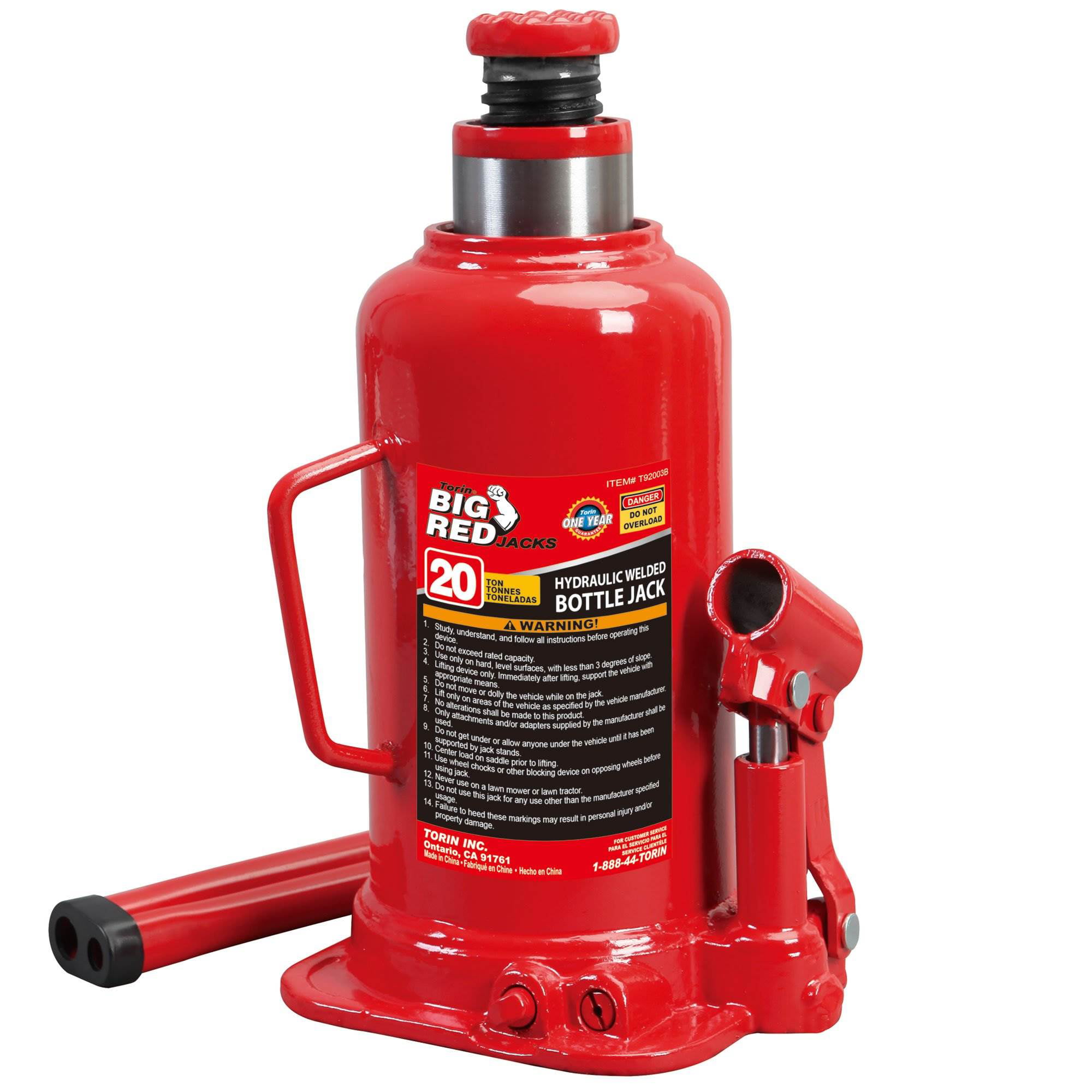 Torin Jacks Big Red 20 Ton Capacity Heavy Duty Hydraulic Welded Industrial Bottle Jack