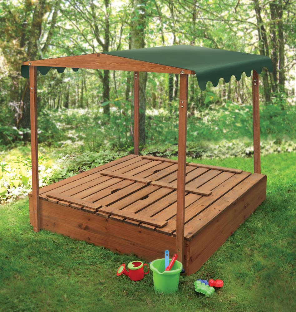 Badger Basket Covered Convertible Cedar Sandbox with Canopy and Two Bench Seats