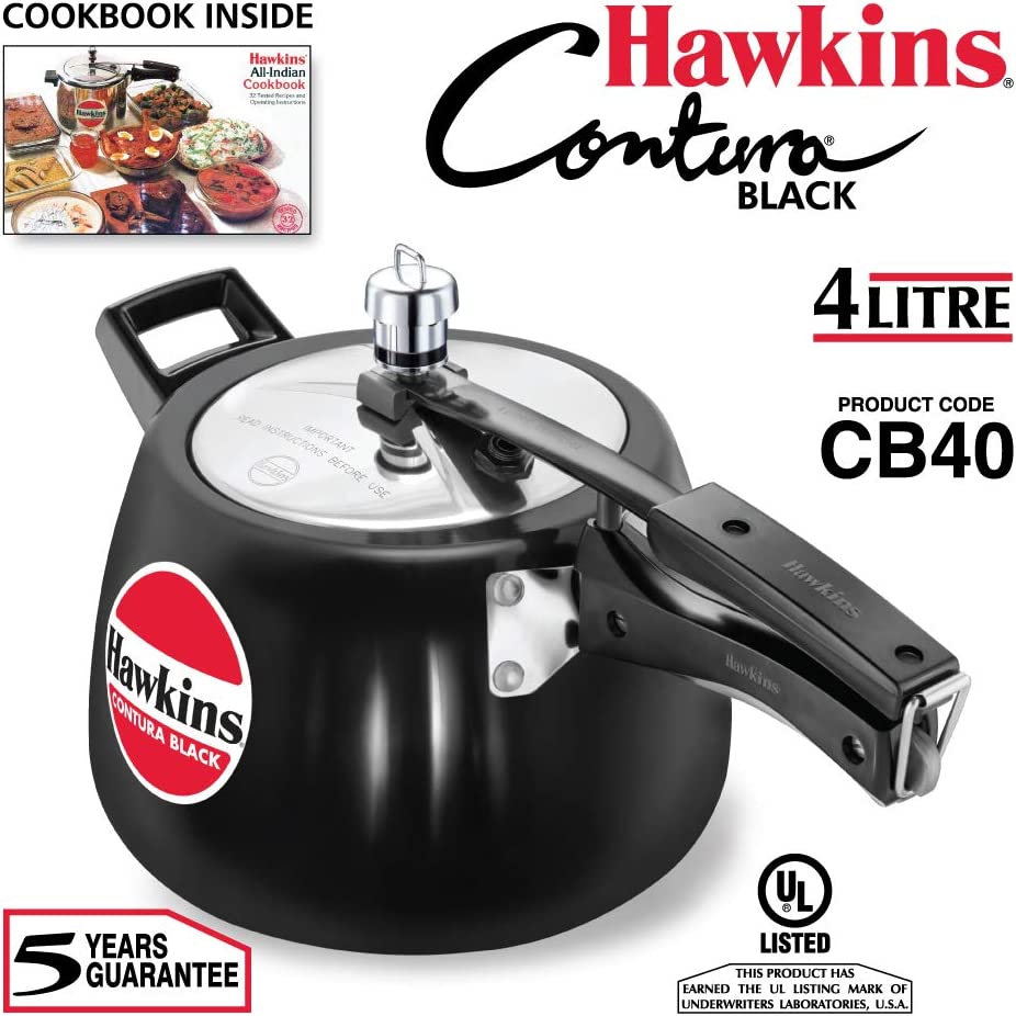 Hawkins CB40 Hard Anodised Pressure Cooker. 4-Liter. Contura Black