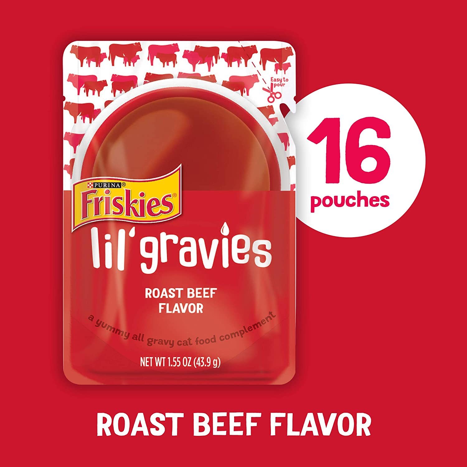 Purina Friskies Lil- Gravies Roast Beef Flavor Cat Food Complement - (16) 1.55 oz. Pouches