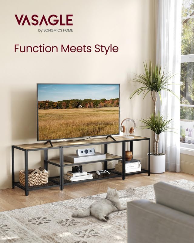 VASAGLE Modern TV Stand for TVs up to 75 Inches. 3-Tier Entertainment Center. Industrial TV Console Table with Open Storage Shelves. for Living Room. Bedroom. Turquoise Brown and Black ULTV098B60