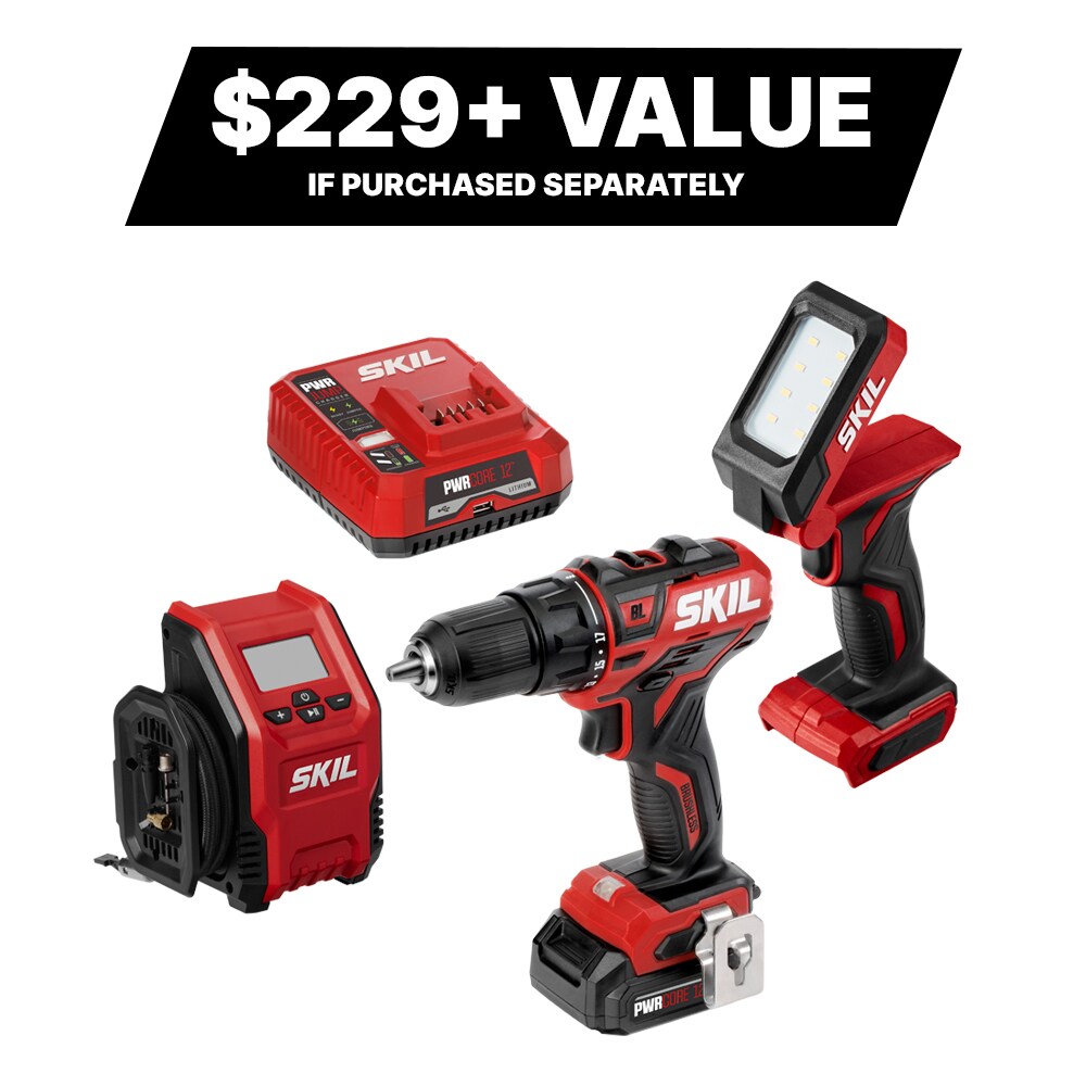 SKIL PWR CORE 12 3-Tool 12-volt Brushless Power Tool Combo Kit Case (1 Li-ion Battery Included and Charger Included)