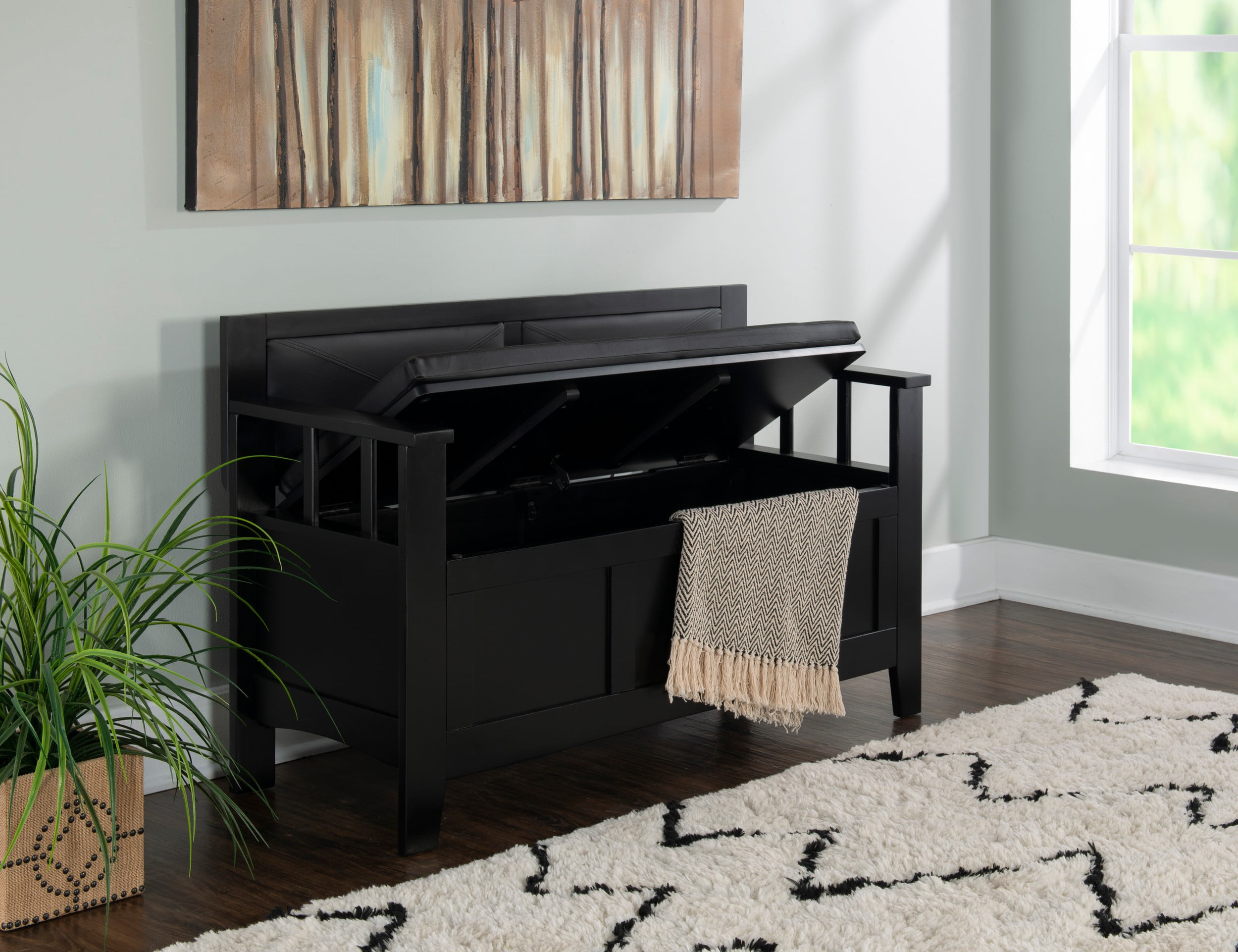 Linon Carlton Storage & Back Support Bench. Black