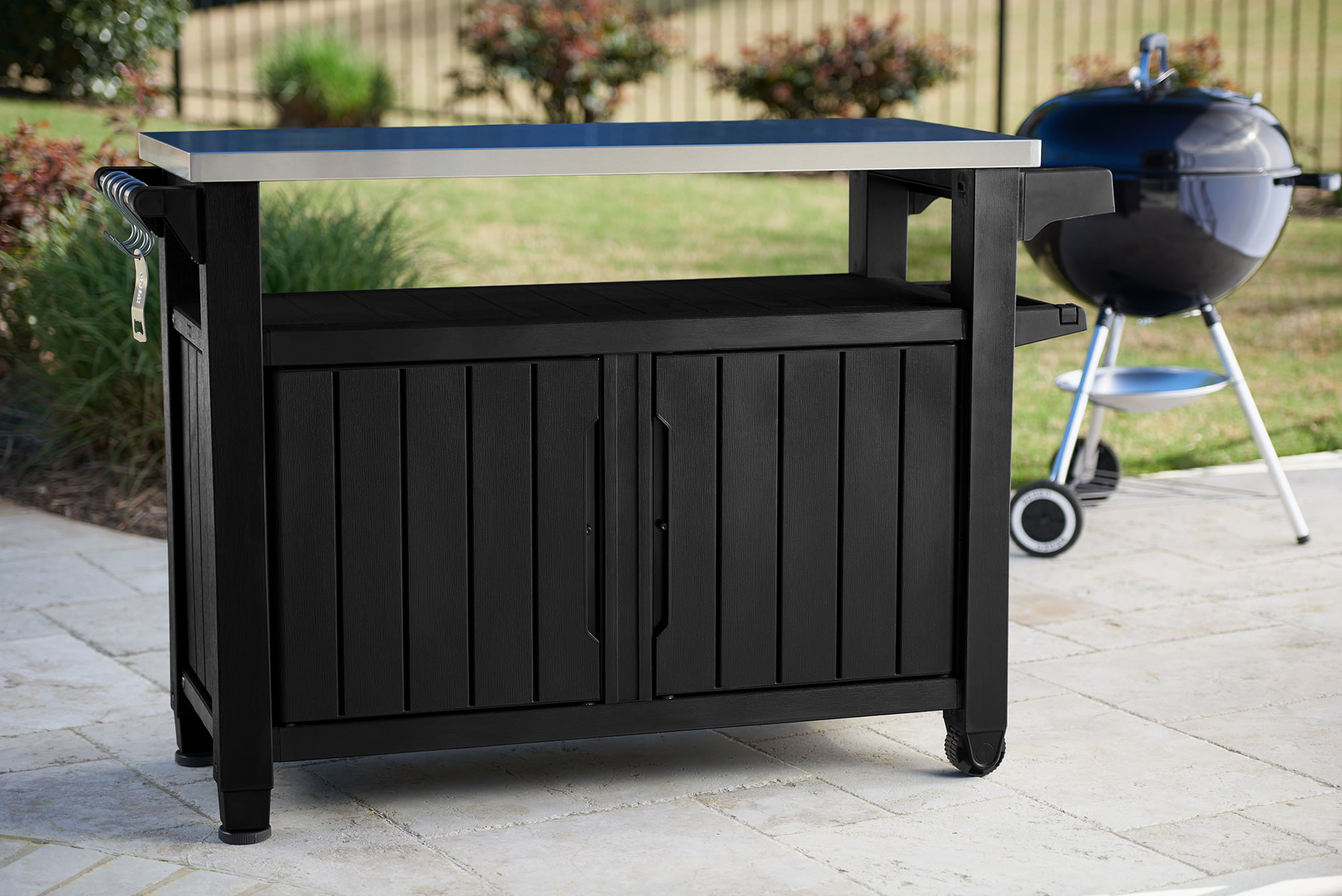Keter Unity XL Resin Serving Station. All-Weather Plastic and Metal Grill. Storage and Prep Table. Graphite