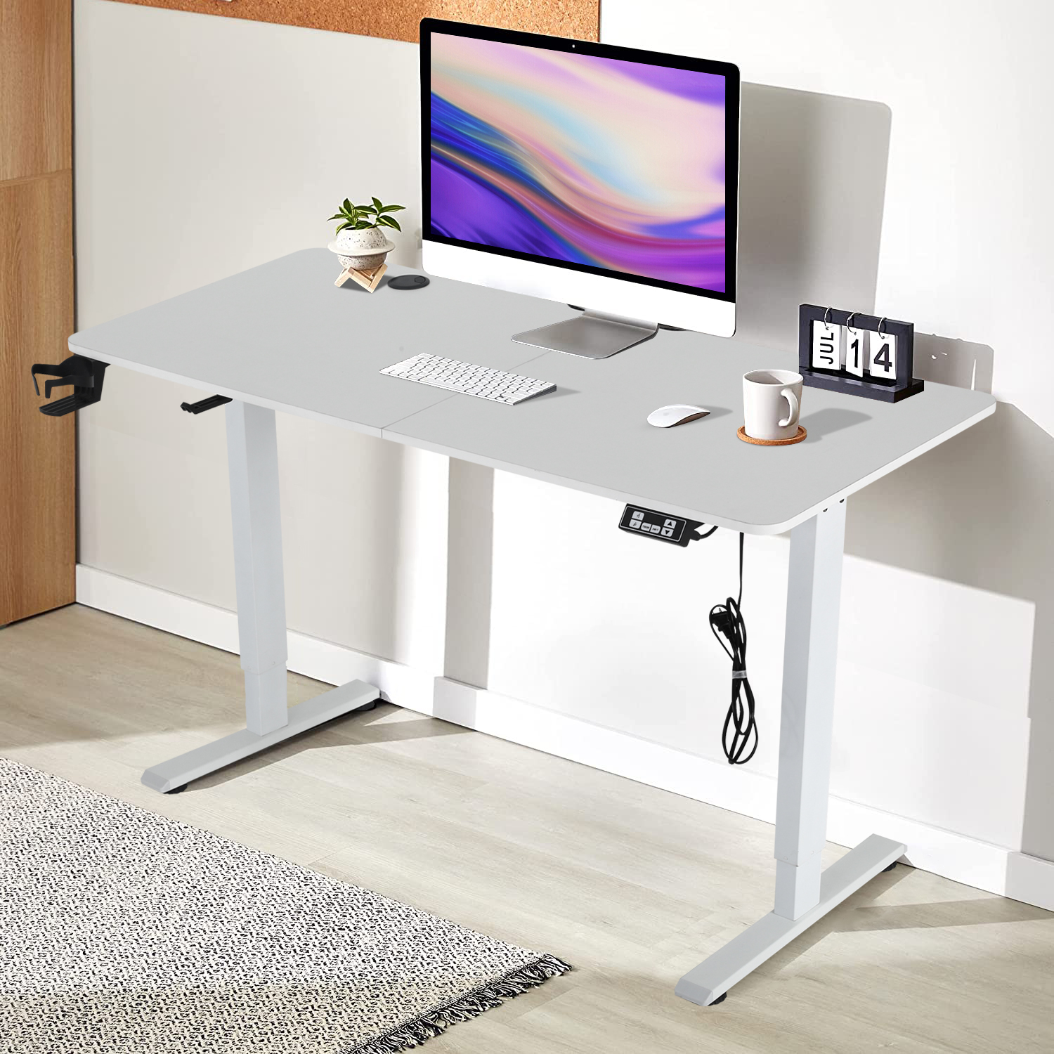 NiamVelo 55in Electric Standing Desk Height Adjustable Gaming Desk Office Desk with Control Panel.White