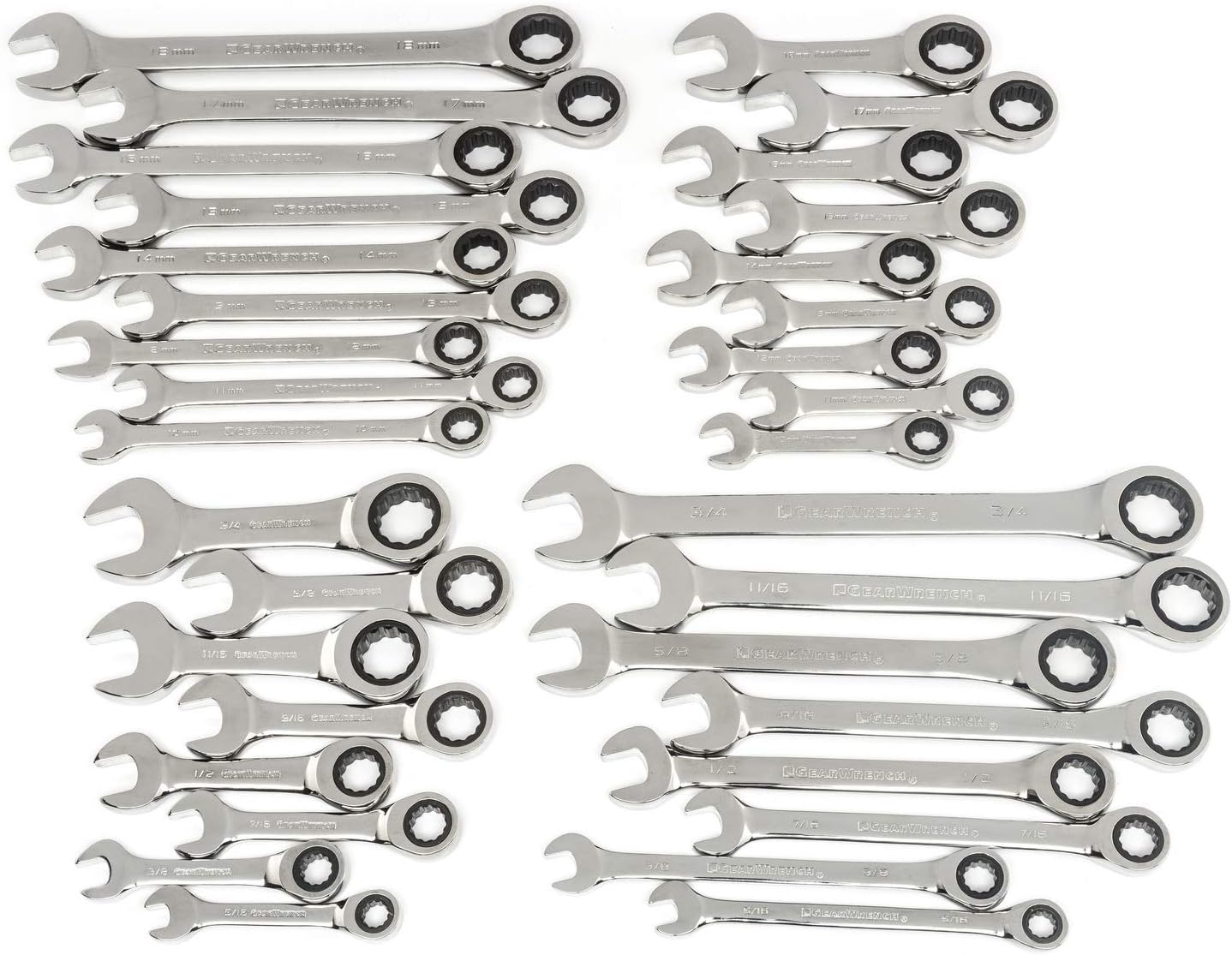 GEARWRENCH 34 Pc. Standard & Stubby Ratcheting Wrench Set. SAE & Metric - 85034