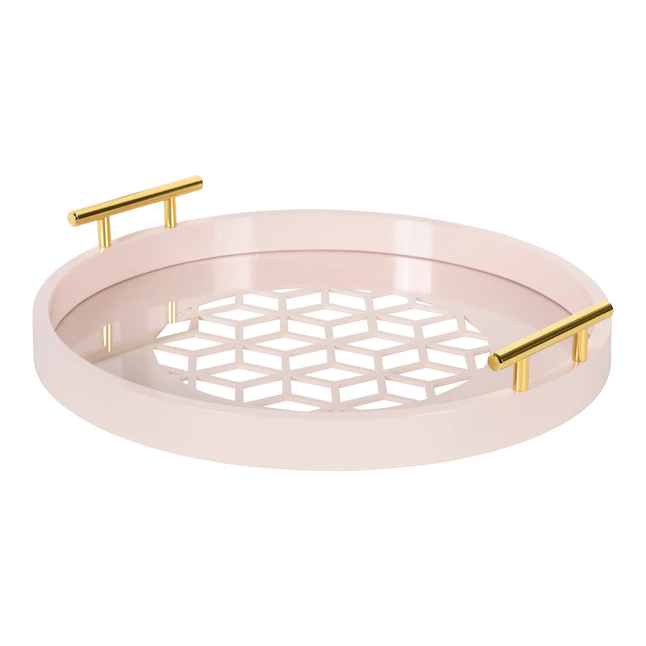 Kate and Laurel  15.5-in x 15.5-in Pink Decorative Tray with Gold Metal Handles