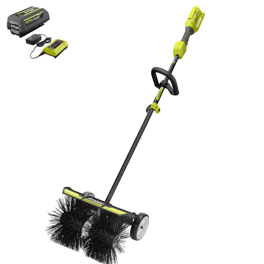 RYOBI RY40226-SWP 40V Expand-It Cordless Battery Attachment Capable Trimmer Power Head and Sweeper Attachment w/ 4.0 Ah Battery. Charger