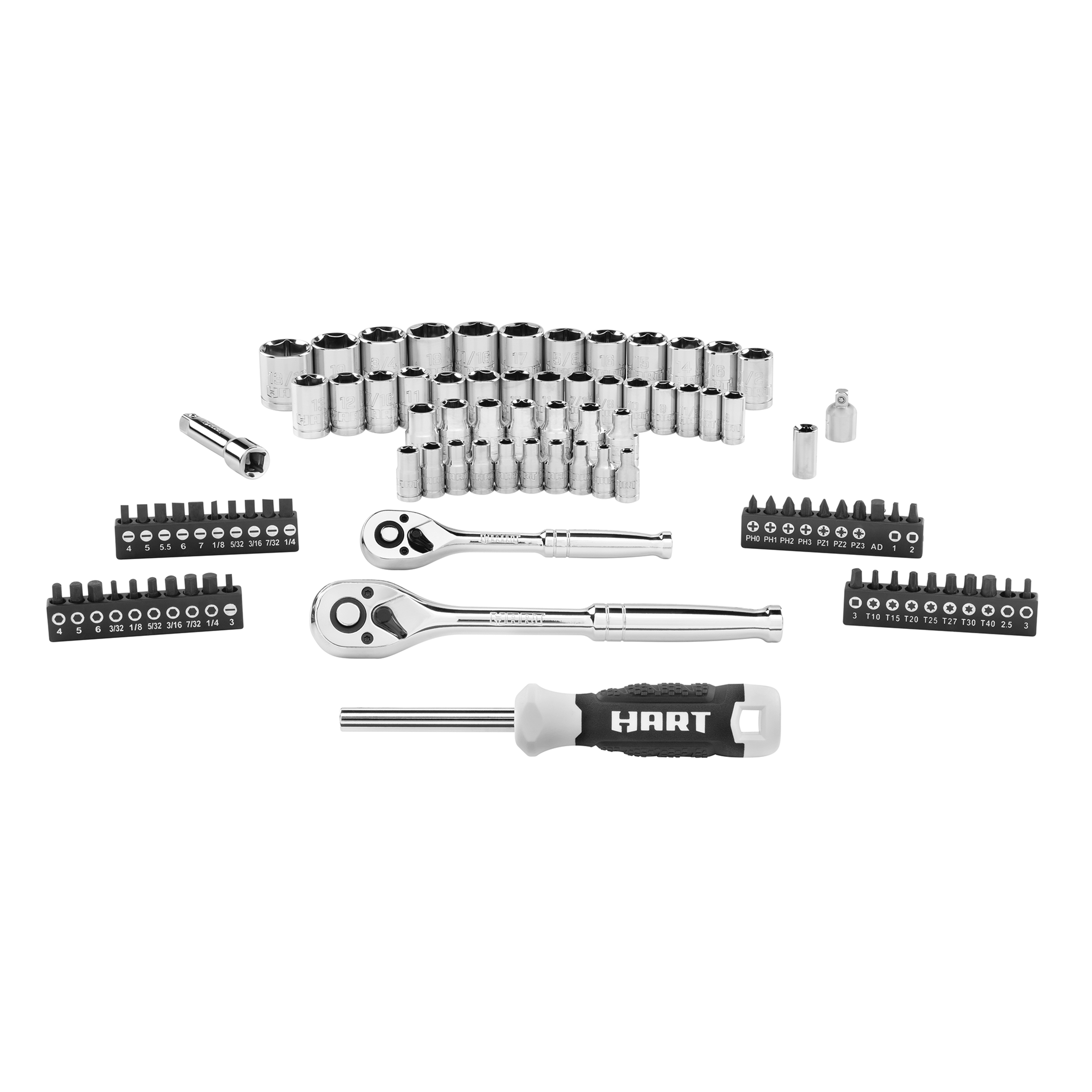 HART 90-Piece 1/4 and 3/8-inch Mechanics Tool Set. Chrome Finish