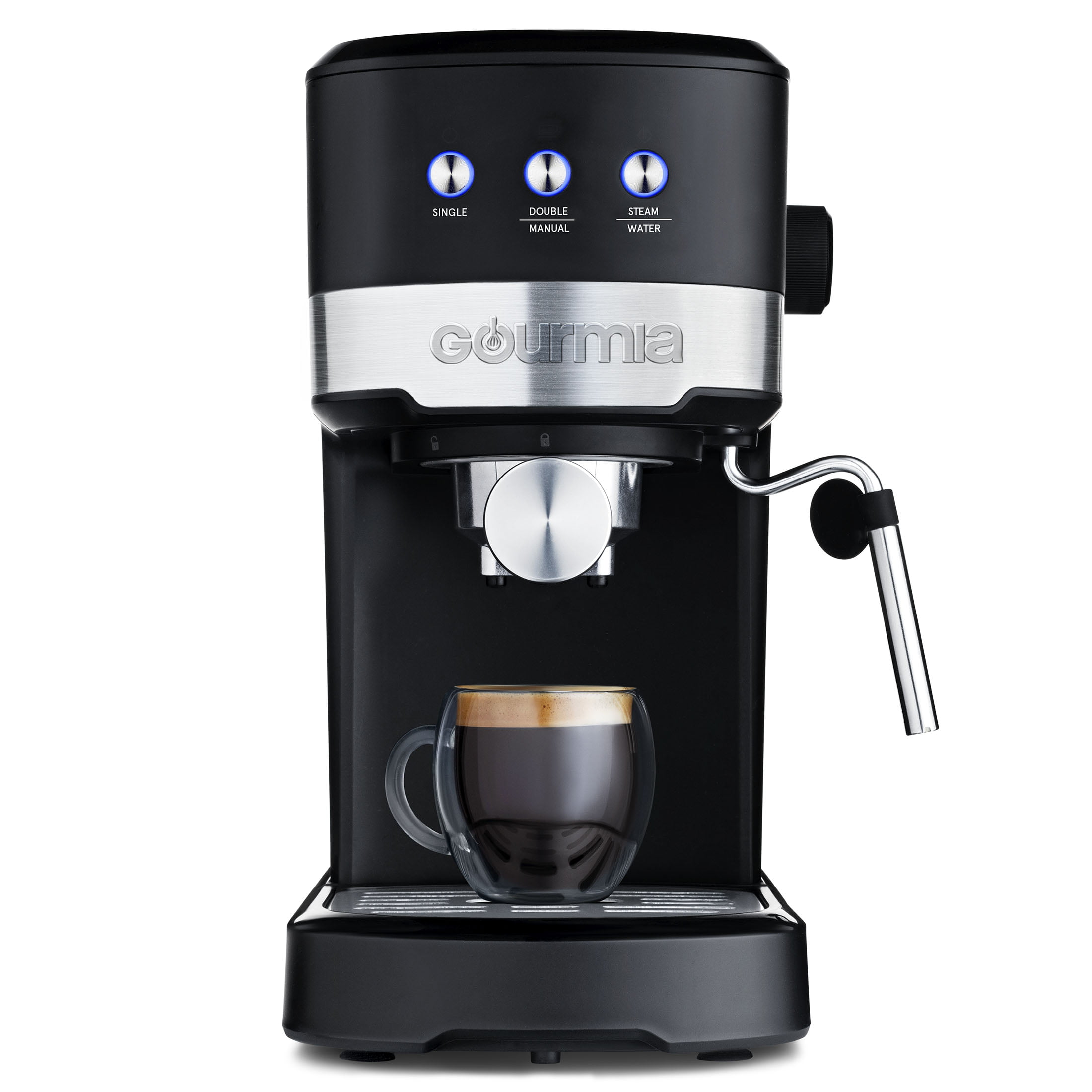 New Gourmia 1.2L 15 Bar Espresso Maker with Powerful Frothing Wand Black