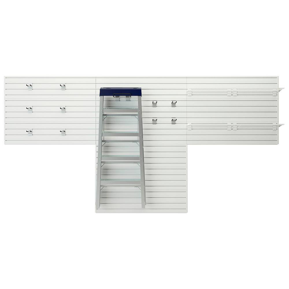 Flow Wall FWS-4812-12WB2 Modular Garage Wall Panel Storage Set with Accessories in White (15-Piece)