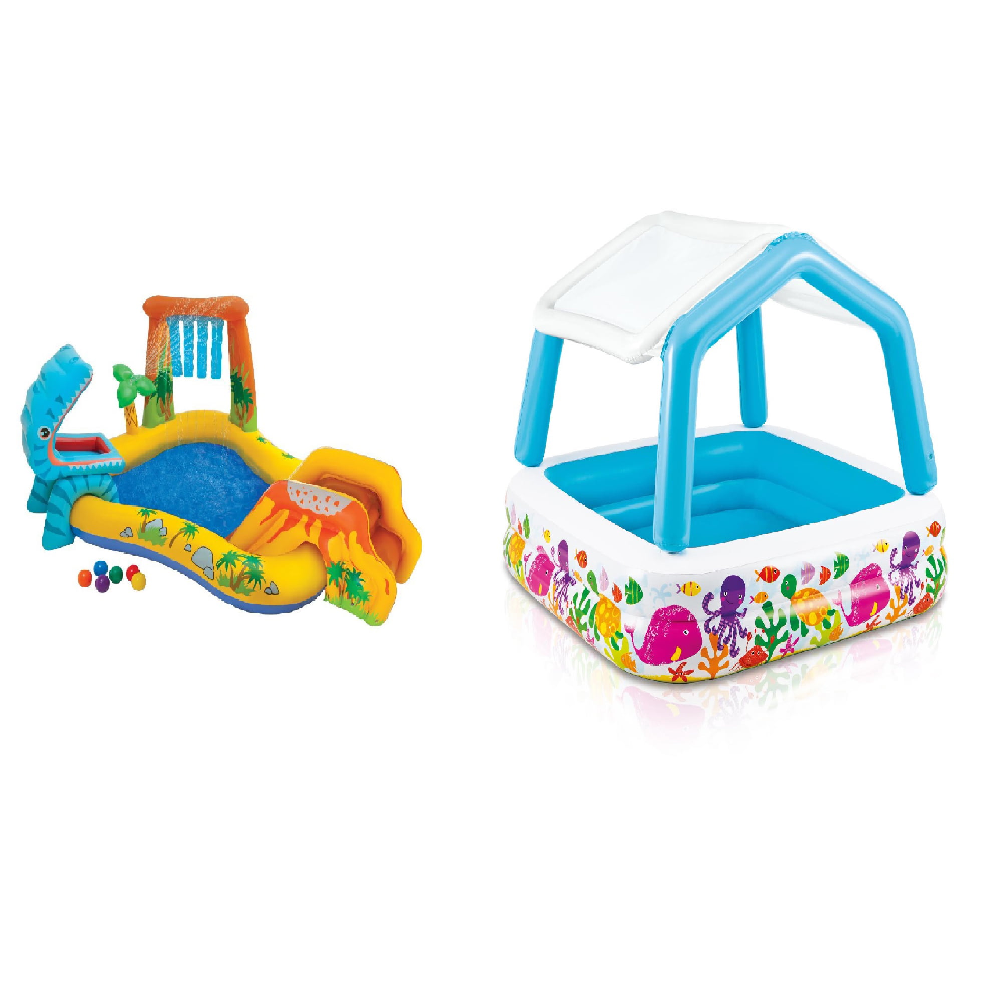 Intex 8′ x 6.25′ x 43″ Dinosaur Play Center w/ 5′ x 48″ Kids Swimming Pool Inflattabel kiddie pool Square