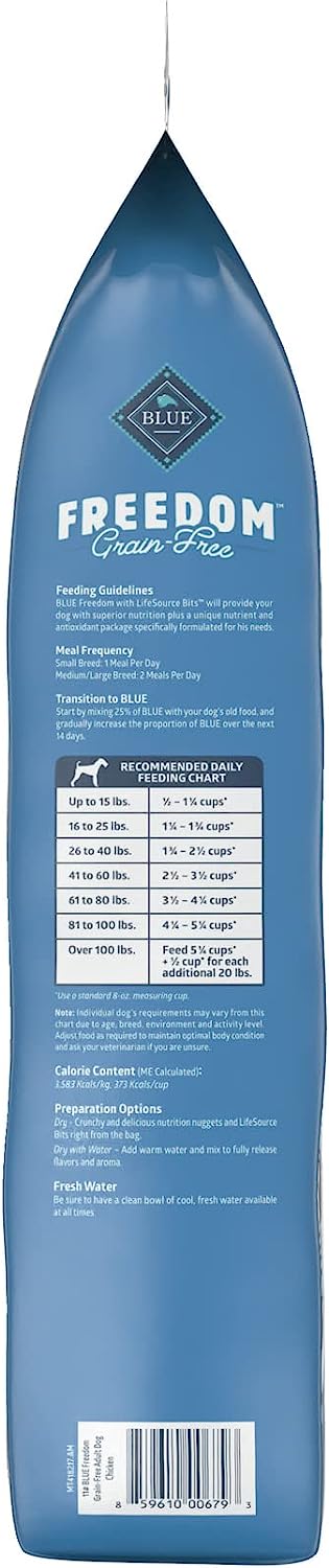 Blue Buffalo Freedom Grain Free Recipe for Dog. dog food. Chicken Recipe. 11 lb