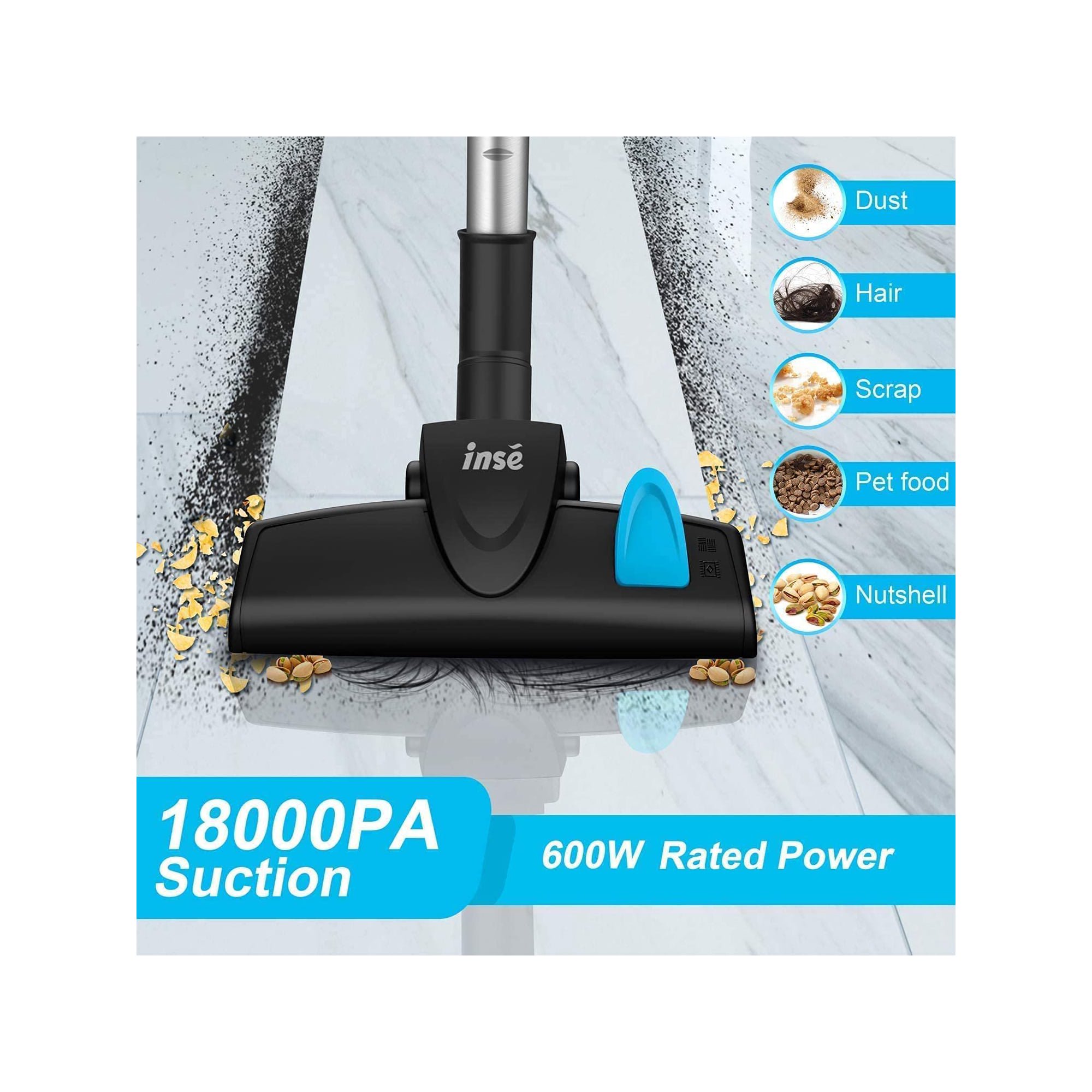 INSE I5 Corded Vacuum Cleaner. Stick Vacuum Cleaner 18KPA Powerful Suction with 600W Motor. 3 in 1 Handheld Vacuum for Pet Hair Hard Floor Home - Blue