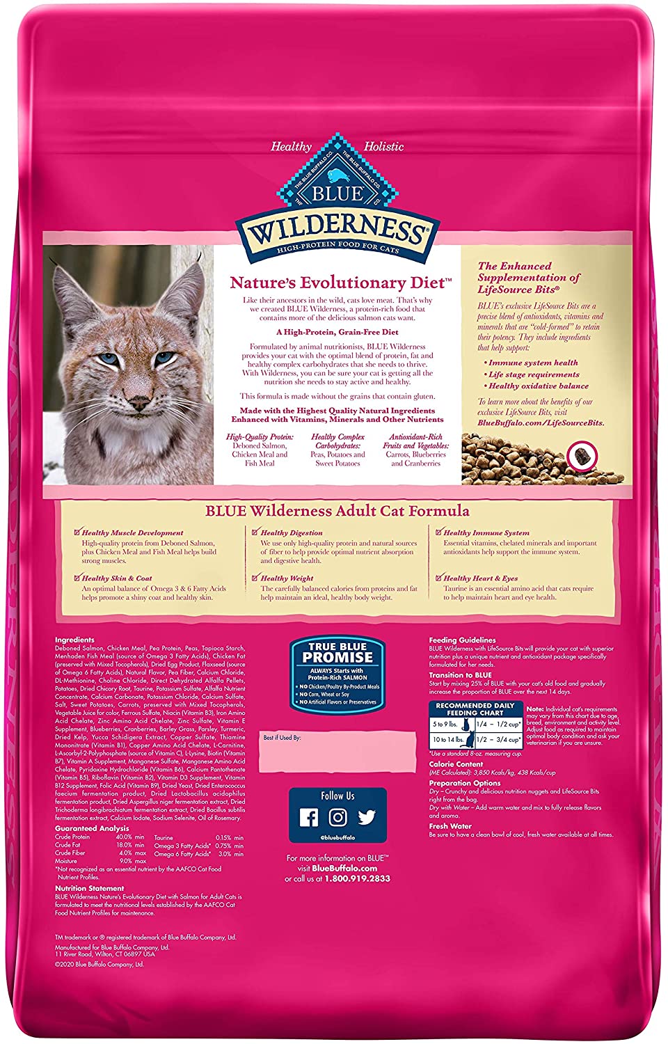 Blue Buffalo Wilderness High Protein. Natural Adult Dry Cat Food. Salmon 11-lb