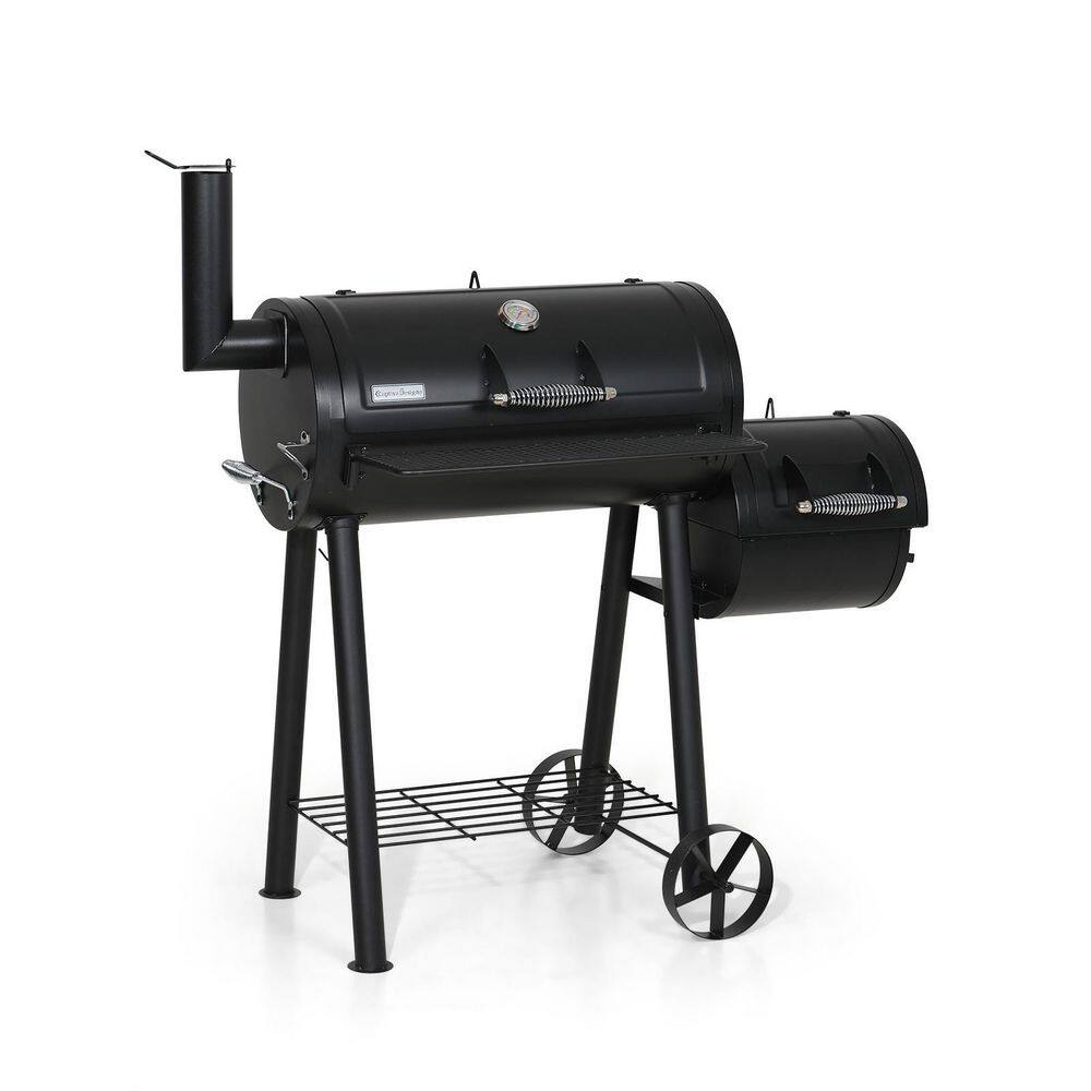 PHI VILLA THD-E02GR006-2 Offset Charcoal Smoker and Grill in Black