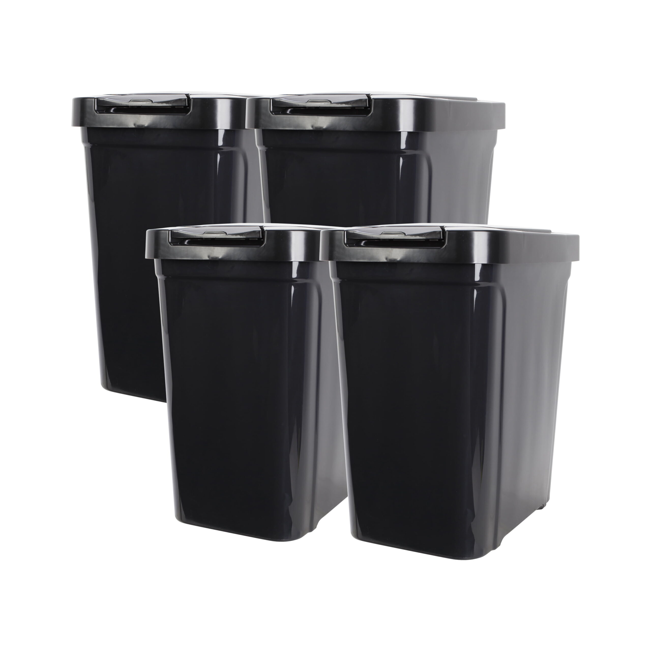 Mainstays 7.6 gal Plastic Kitchen Trash Can. Black. 4 Pack