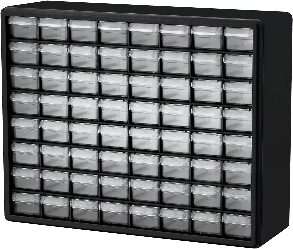 Akro-Mils 10164. 64 Drawer Plastic Parts Storage Hardware and Craft Cabinet. 20-Inch W x 6-Inch D x 16-Inch H. Black