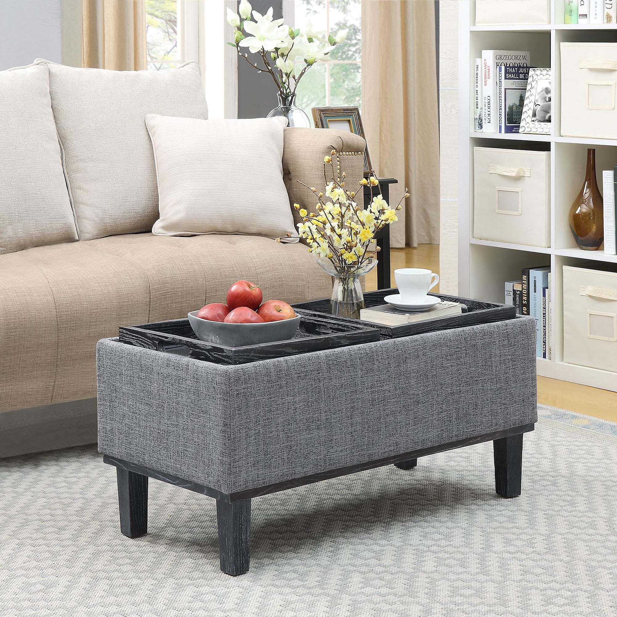 Convenience Concepts Designs4Comfort Brentwood Storage Ottoman. Light Charcoal Gray Fabric/Black