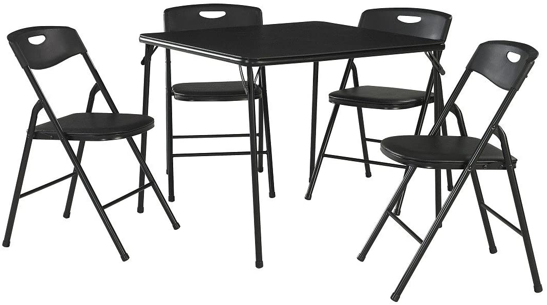 COSCO 5-Piece Folding Table and Chair Set. Black